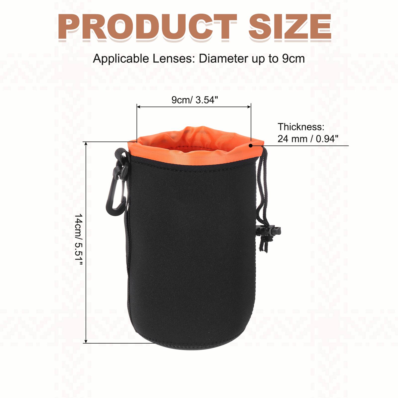 PRODUCT SIZE  
Applicable Lenses: Diameter up to 9cm  
Thickness: 24 mm / 0.94"  
14cm / 5.51"