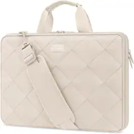 mosiso - 360 Protective Laptop Shoulder Bag 15-16 inch, Double Layer Fluffy Padded Laptop Bag with Anti-theft Zipper - Sand