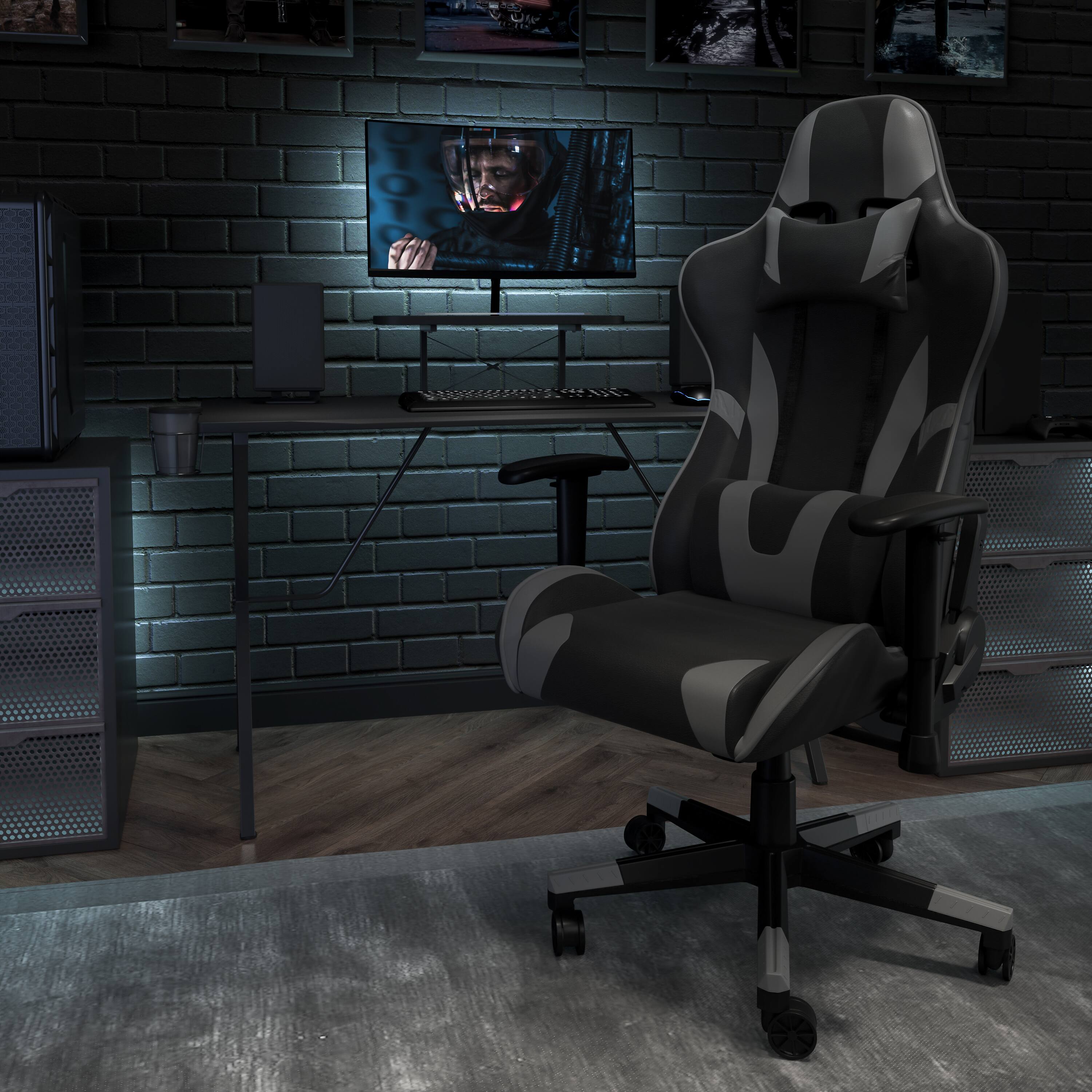 Angle. Flash Furniture - X30 Gaming Chair Racing Office Ergonomic Computer Chair with Reclining Back and Slide-Out Footrest in Gray LeatherSoft - Gray.