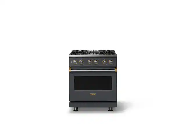 Front. Viking - 30 in. Wide 4 Burner Pro 5 Series 4.7 Cu. Ft. Freestanding Sealed DF Convection Range - Cast Black w. Brushed Brass Trim - Cast Black.