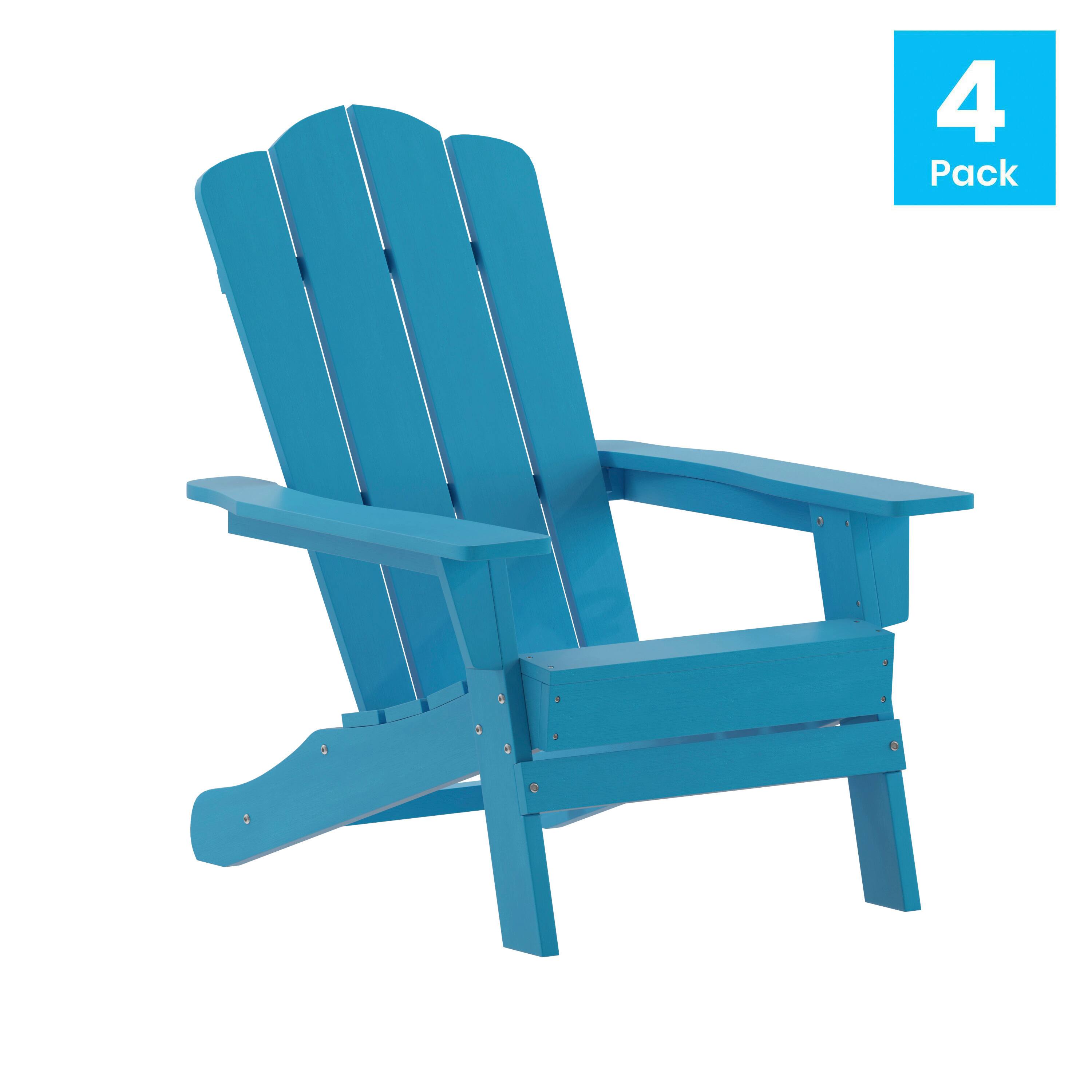 Alt View 1. Emma + Oliver - Tiverton Set of 4 Adirondack Chairs with Cup Holders, Weather Resistant HDPE Adirondack Chairs - Blue.