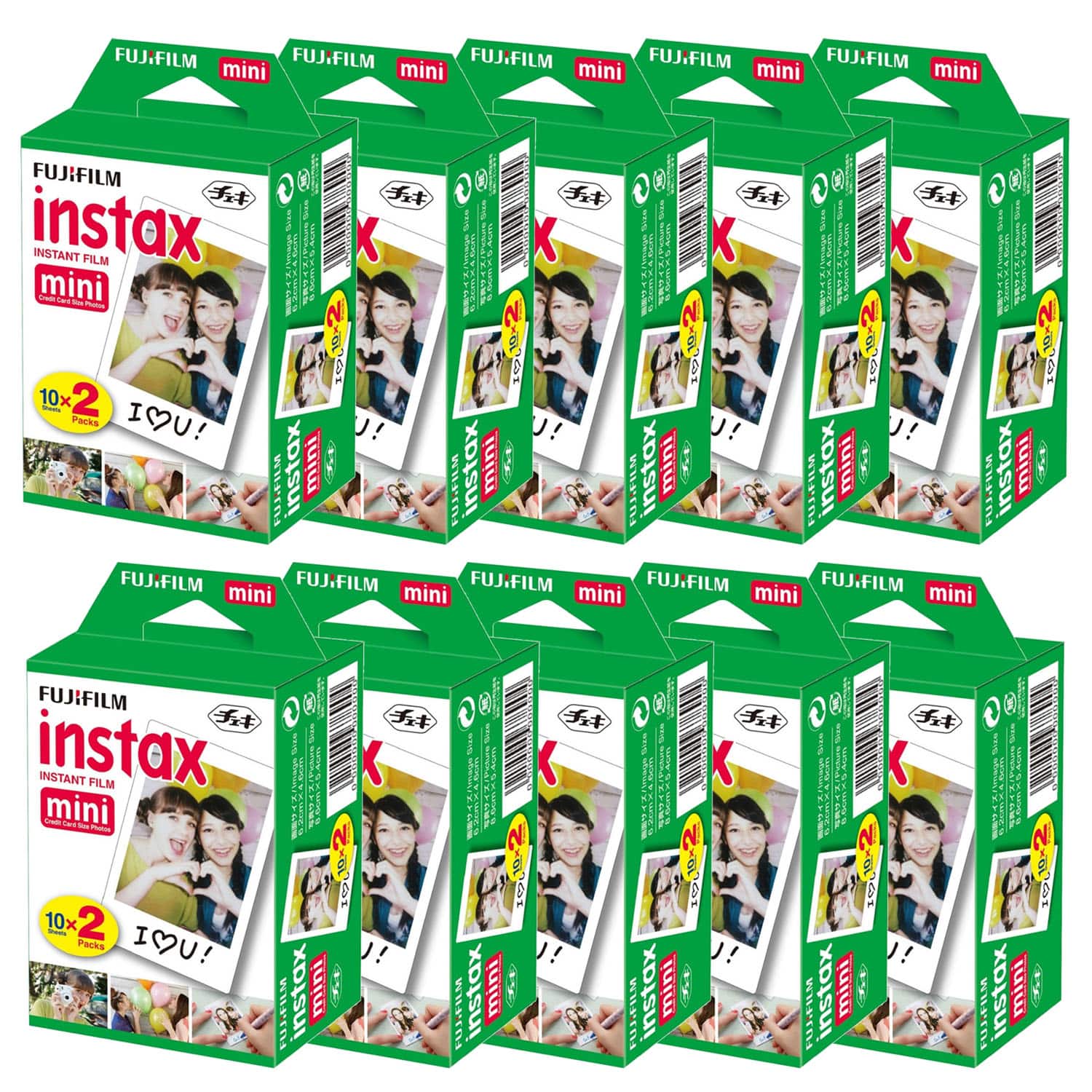 Fujifilm - 2x10 Film Mini Instax Film Pack - 10 Packs - 200 Exposures