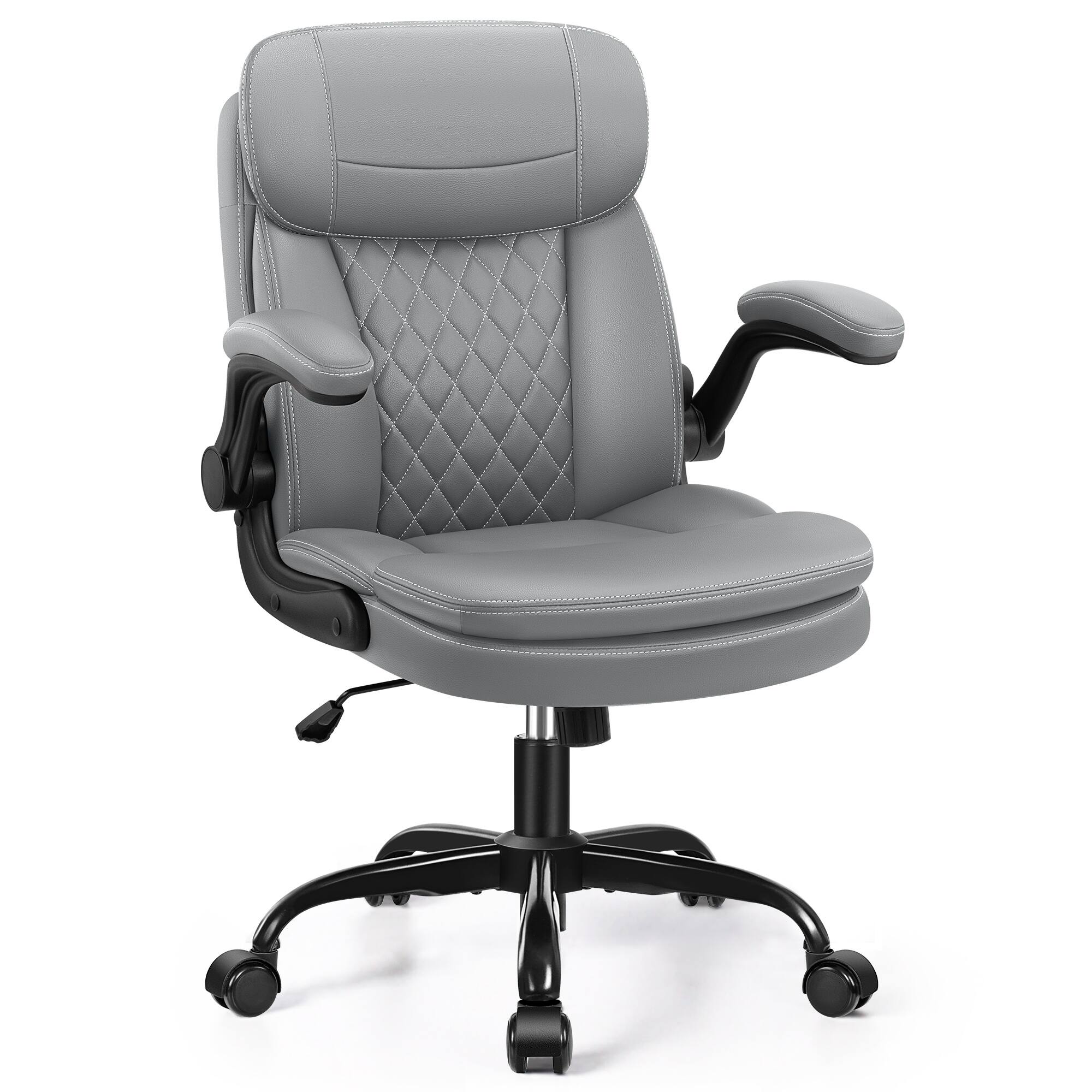 Angle. Brick Attic - Ergonomic Leather Office Chair with Adjustable Armrests,PU Computer Desk Chair with Double-Layer Seat Cushion - Grey.