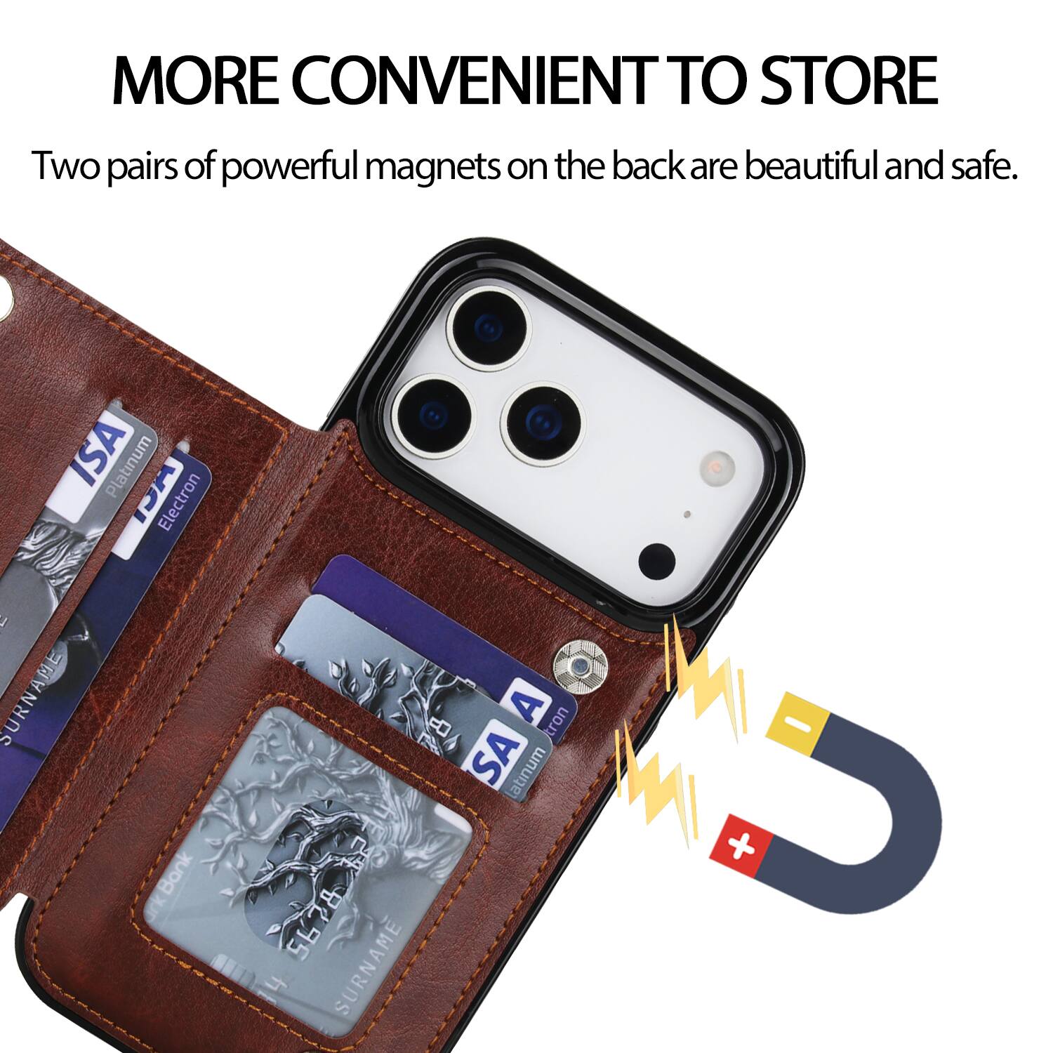 MORE CONVENIENT TO STORE  
Two pairs of powerful magnets on the back are beautiful and safe.