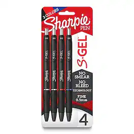 Sharpie - S-Gel Retractable Gel Pen, Fine Point, 0.5mm, Ink, 4/Pack - Assorted