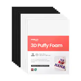 Poolin - 3D Puffy Foam for Machine Embroidery 6" x 8", 5 Black + 5 White, 3mm Thick Foam Sheets for Hats, Hoodies DIY Crafts