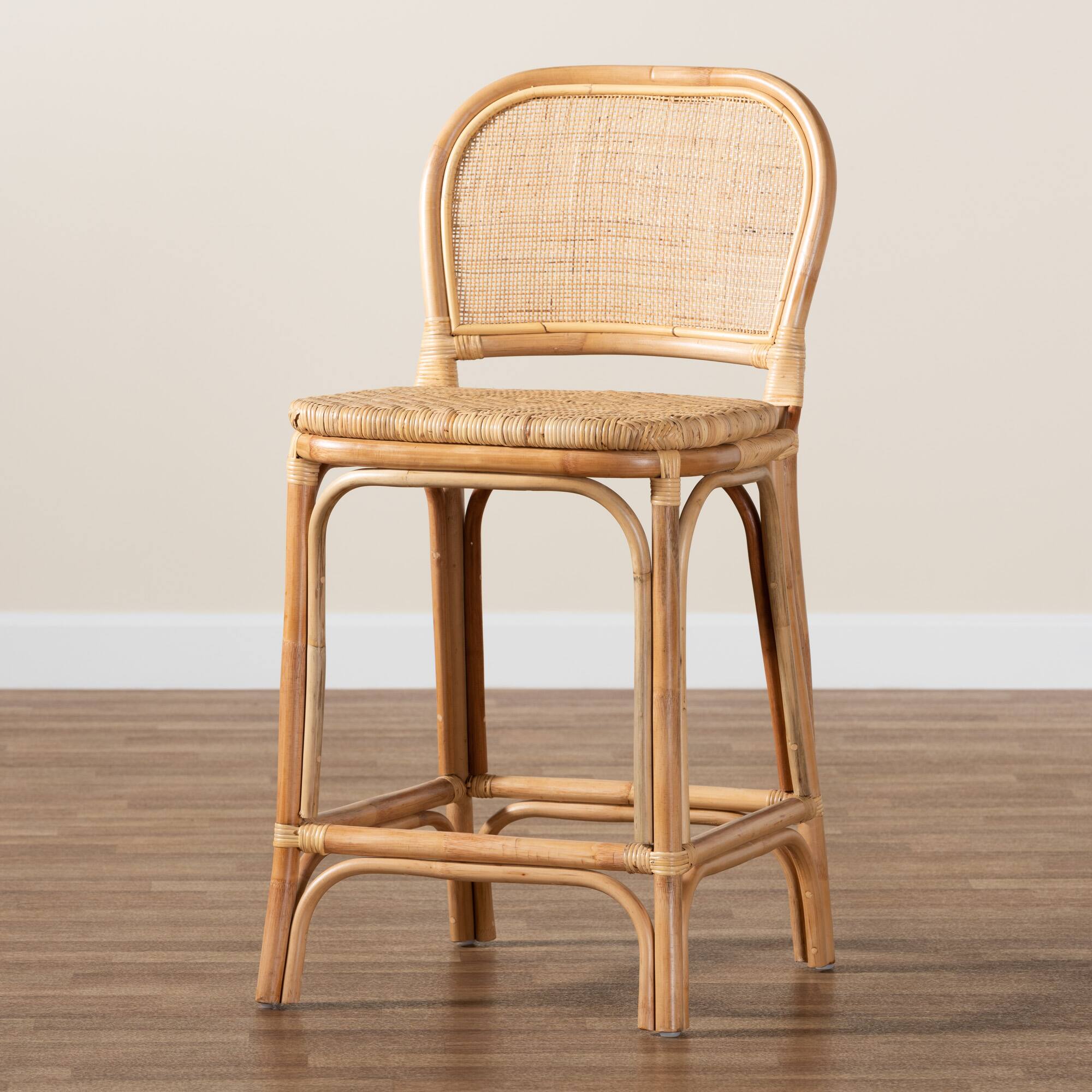 Alt View 5. bali & pari - Adrena Modern Bohemian Natural Rattan Counter Stool - Natural Brown.
