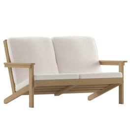 Emma + Oliver - Hammond All-Weather Polyresin Adirondack Loveseat with Deep Seat and Comfortable Back & Seat Cushions - Cream Cushions/Natural Cedar Frame