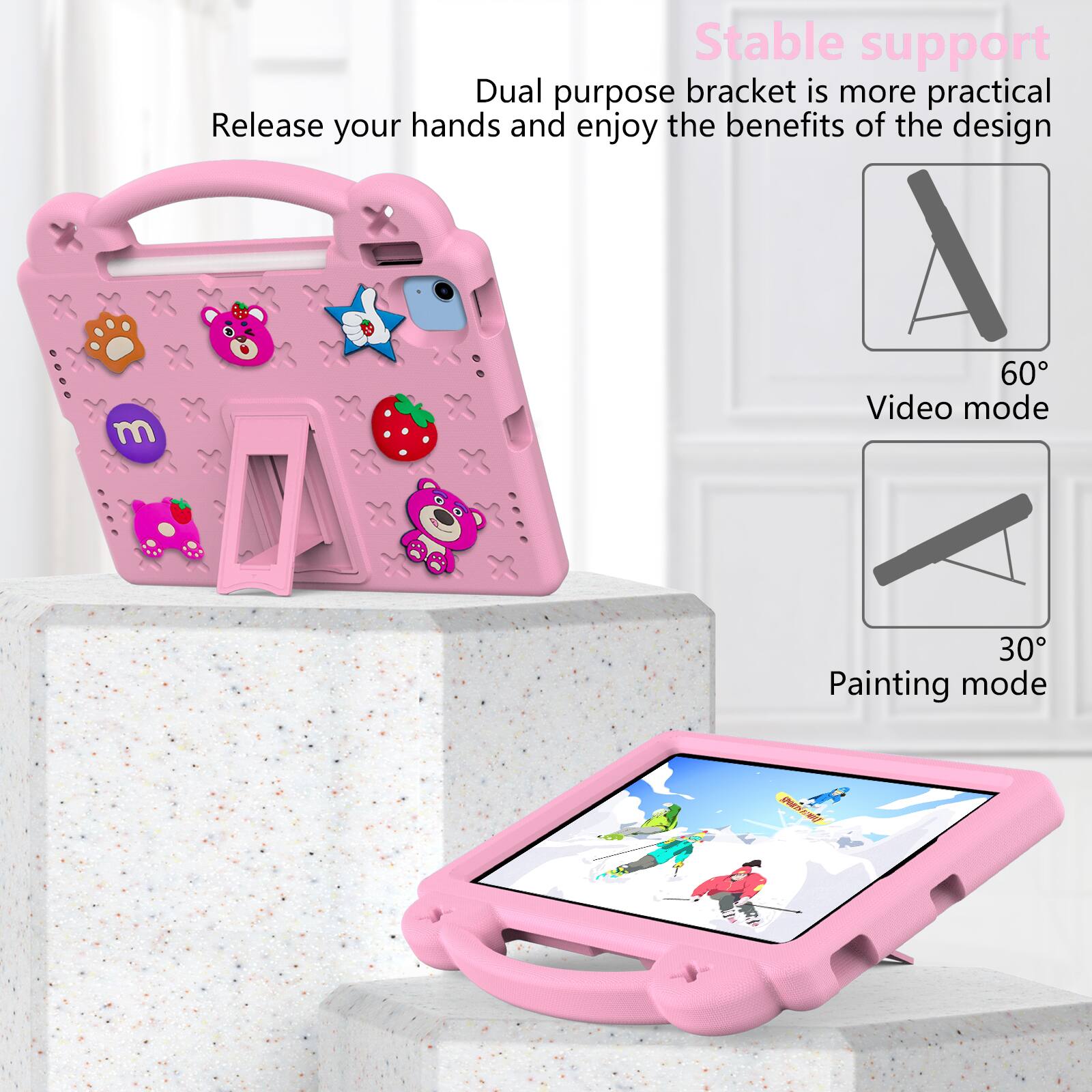 Stable support  
Dual purpose bracket is more practical  
Release your hands and enjoy the benefits of the design  

A 60° Video mode  
30° Painting mode