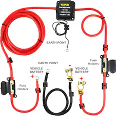 VEVOR Smart Battery Isolator 12V 140A
P/N: BT1-140
- EARTH POINT
- VEHICLE BATTERY +
- Fuse Holders
- EARTH POINT
- VEHICLE BATTERY +
- Fuse Holders
LSD CUT OUT IN 13.7VDC
LED SP OUT 14.1VDC