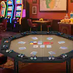 The text in the image appears to be a mix of symbols and letters that are not clearly legible. However, based on the context of a casino setting, it seems to be related to a game or a sign. Here is a possible interpretation and correction:
- "CAR"
- "CONLE aida"
This could be part of a larger phrase or name, but without more context, it's difficult to determine the exact meaning. The text might be part of a sign or a game-related message in the casino.