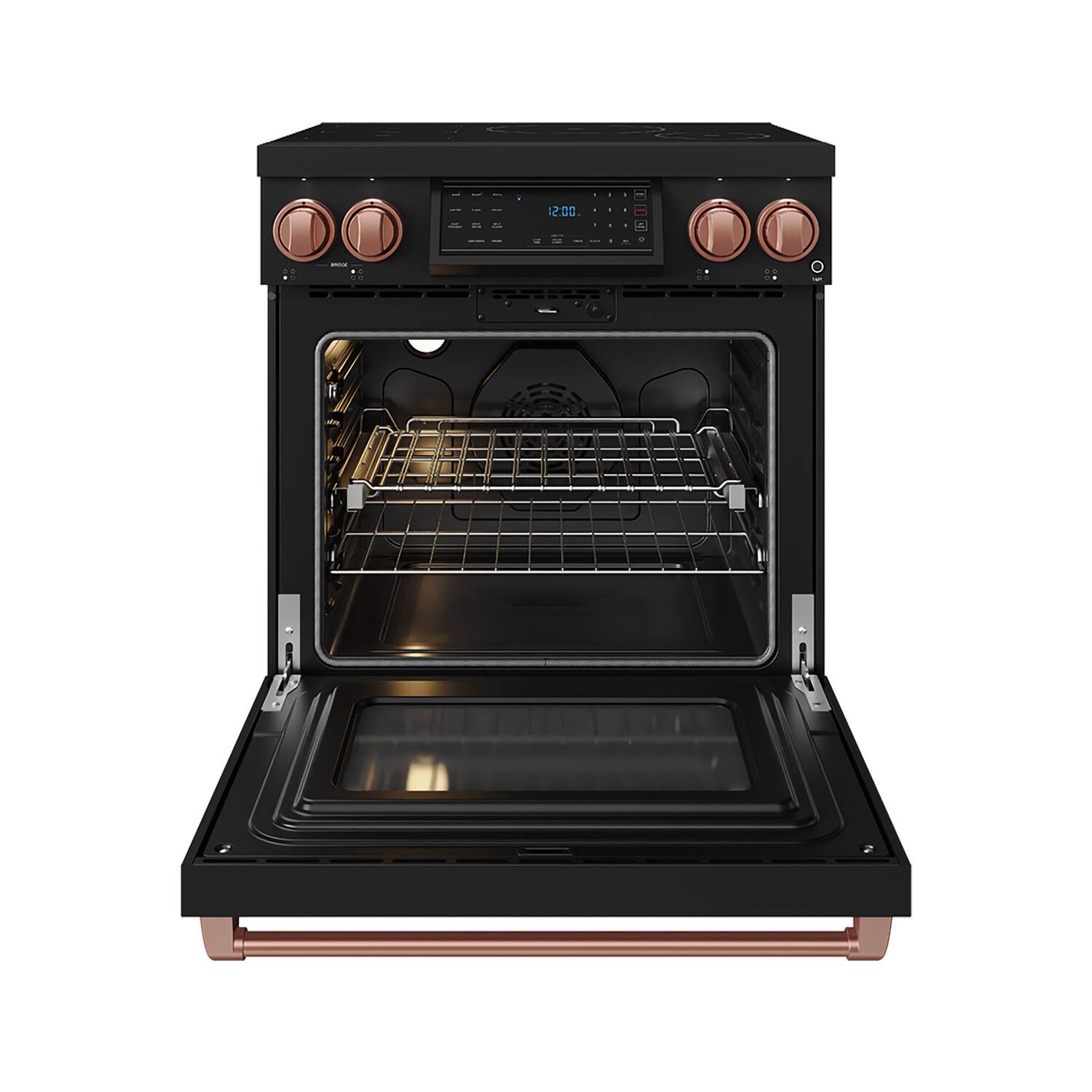 Alt View 1. Thor Kitchen - Gordon Ramsay Series by Thor Kitchen 4.8 Cu. Ft Freestanding Induction Range with Rose Gold Hardware - Matte Black.