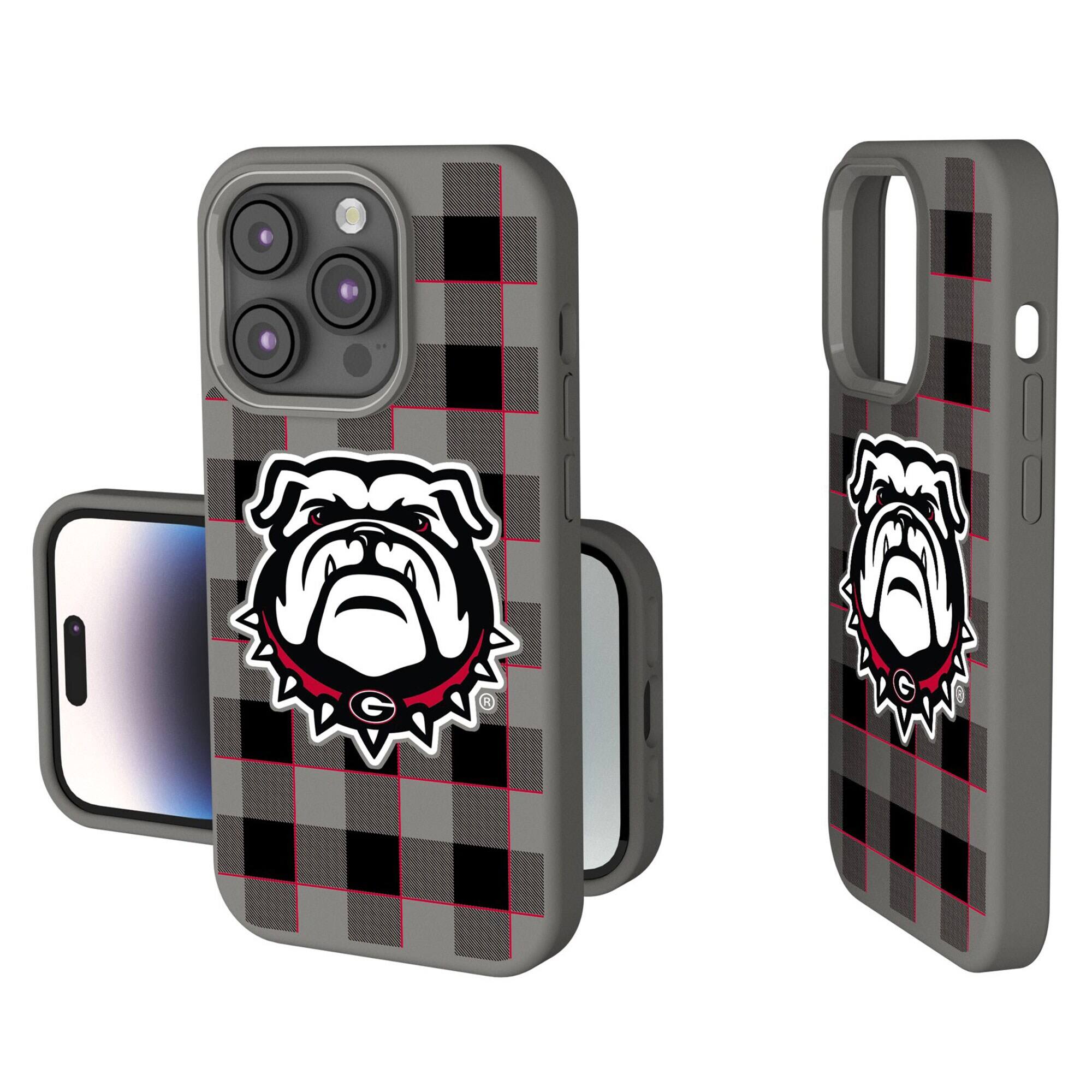 Front. Keyscaper - Georgia Bulldogs Plaid Soft Touch iPhone Case - 14 Pro Max - Gray.