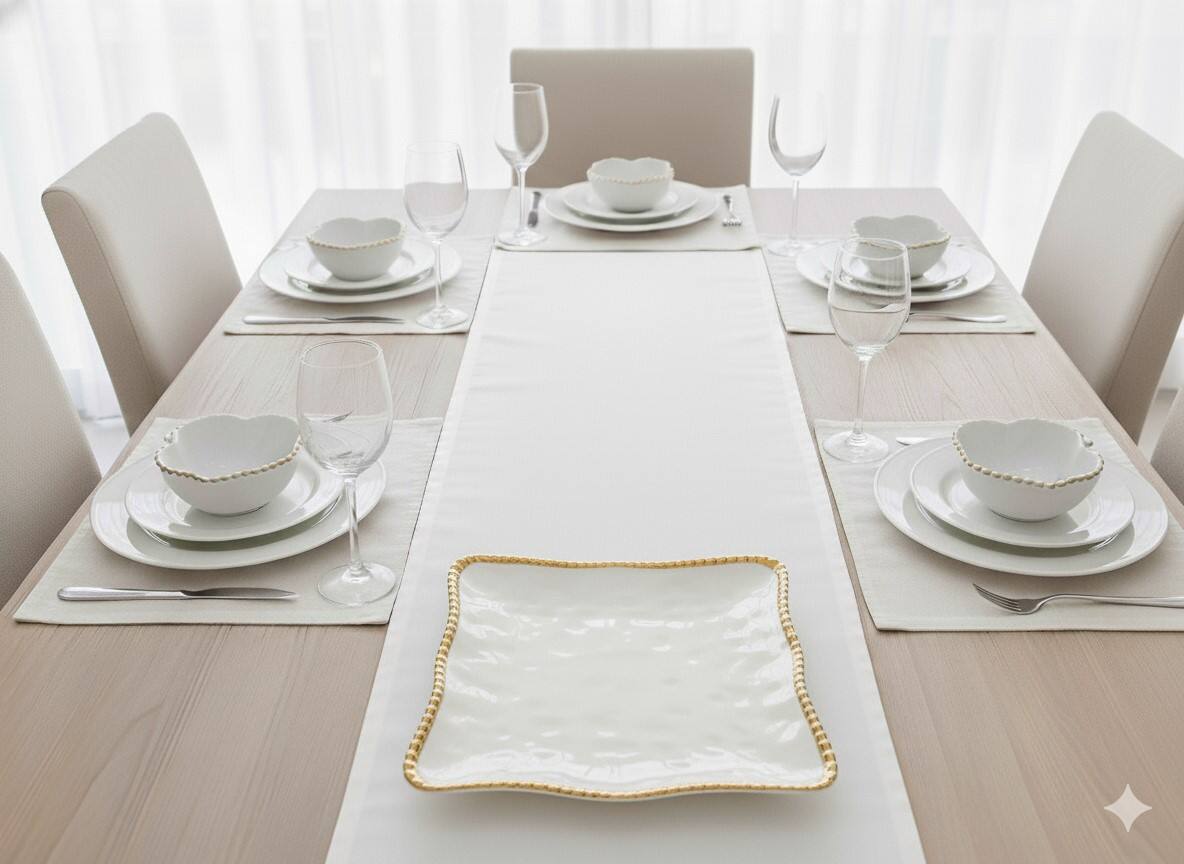 Left. Jiallo - 11" Contemporary Gold Square Bead Tray – Modern Decorative Serving Tray with Beaded Rim - White.