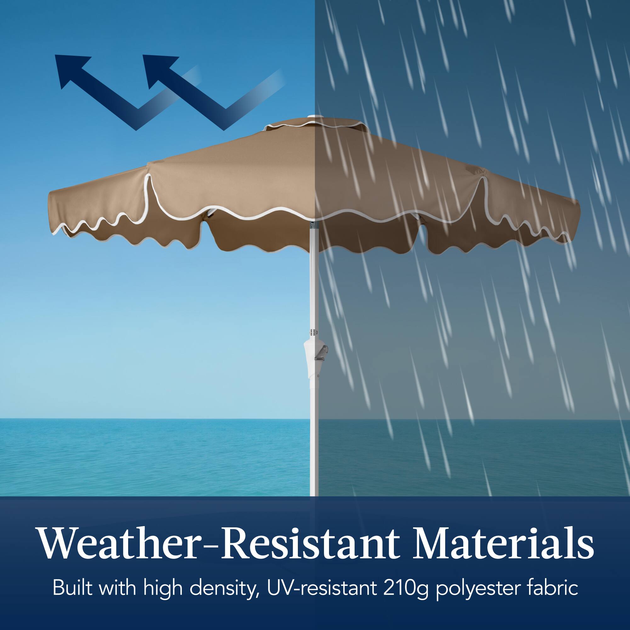 Weather-Resistant Materials  
Built with high density, UV-resistant 210g polyester fabric