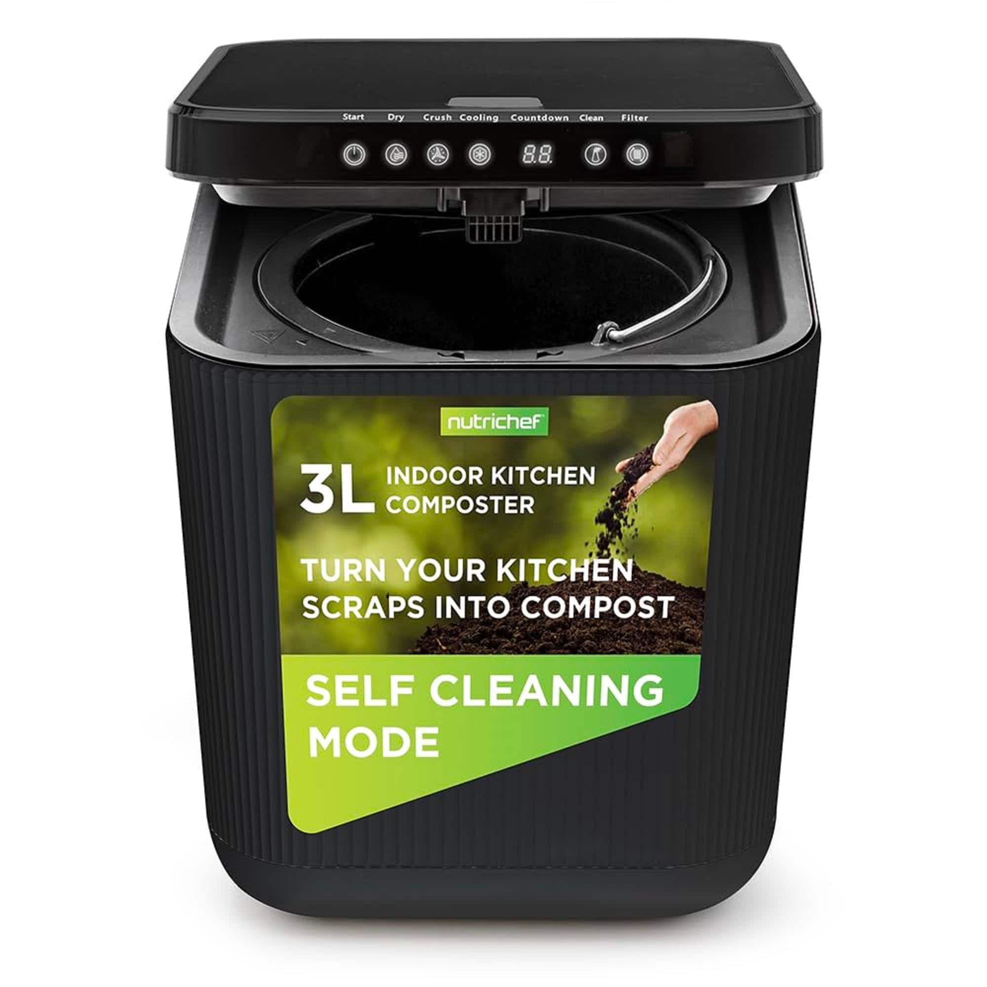 NutriChef - 3L Electric Kitchen Composter, Compost Food Scraps & Organic Material, Grey - NCVK9112BGR