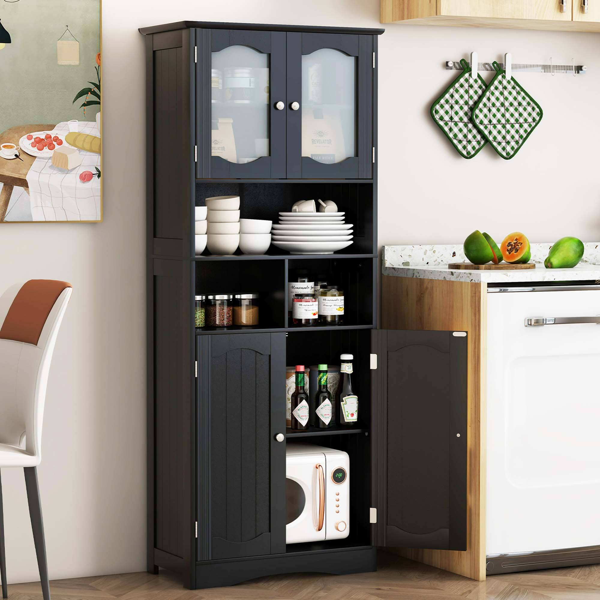 Alt View 4. Costway - Costway 58.5" Tall Bathroom Storage Cabinet Freestanding Linen Cabinet with Shelves Black - Black.