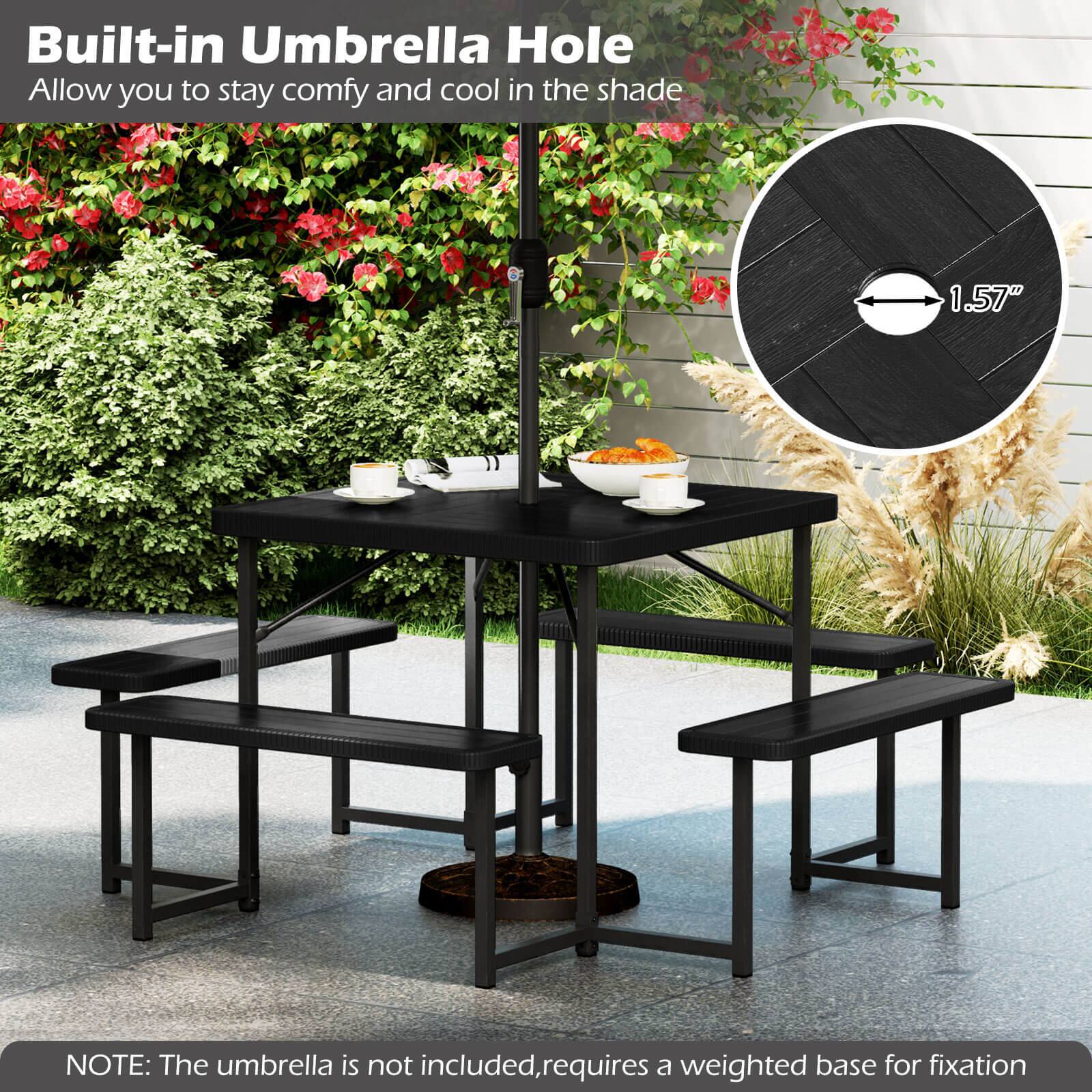 Built-in Umbrella Hole Allow you to stay comfy and cool in the shade 1.57" NOTE: The umbrella is not included, requires a weighted base for fixation.
