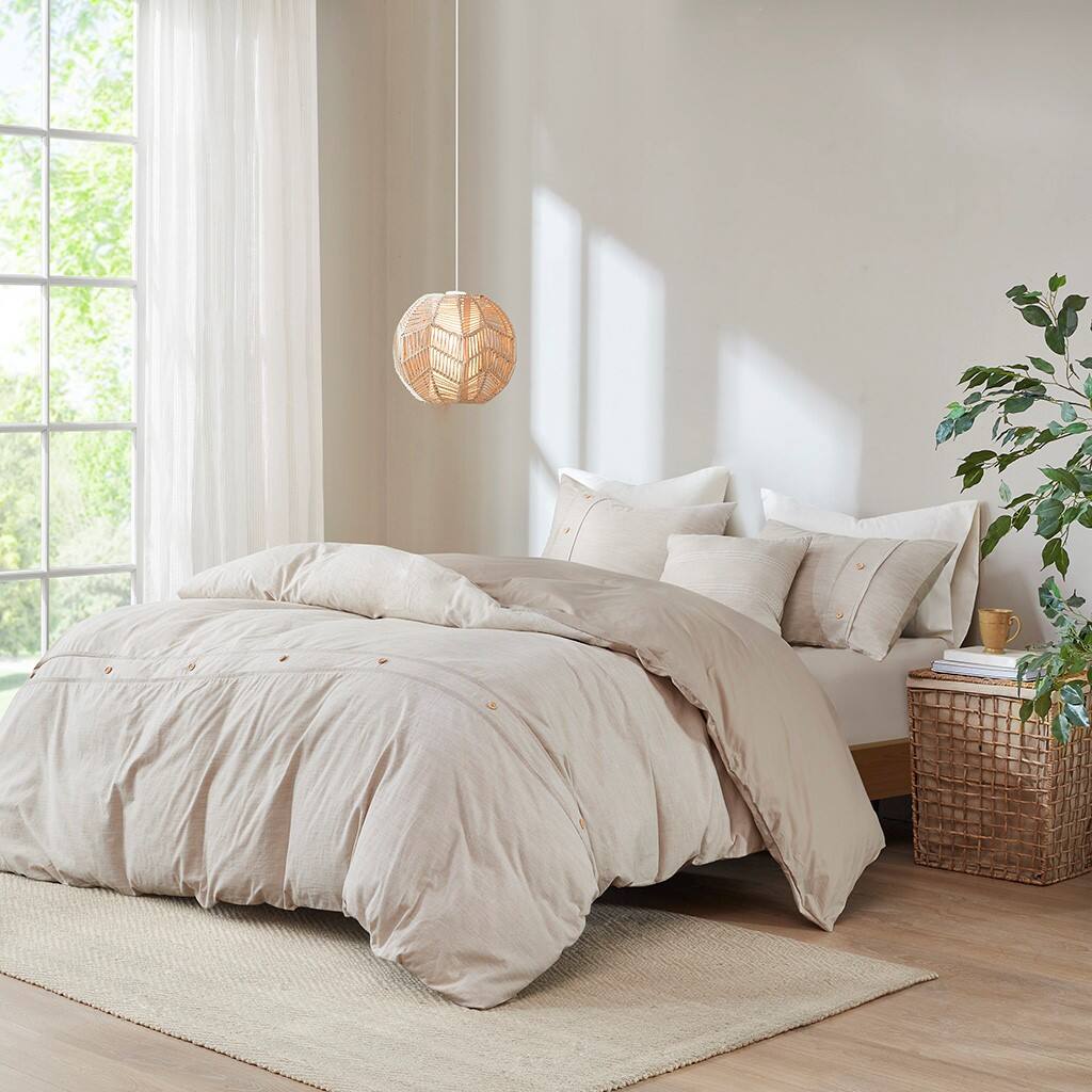 Alt View 1. Gracie Mills - Gracie Mills Jennings Modern Farmhouse Organic Cotton Comforter Cover Set with Removable Insert - Natural.