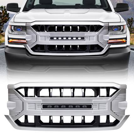 Front. AMERICAN MODIFIED - AMERICAN MODIFIED Armor Grille for 2016-2019 Chevrolet Silverado 1500, Silver - Silver.