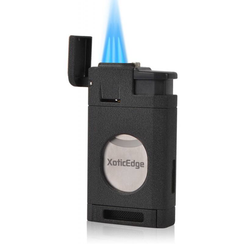 Left. Prestige - Aurora Torch Lighter with Cutter (Black Stone) - Black Stone Finish.