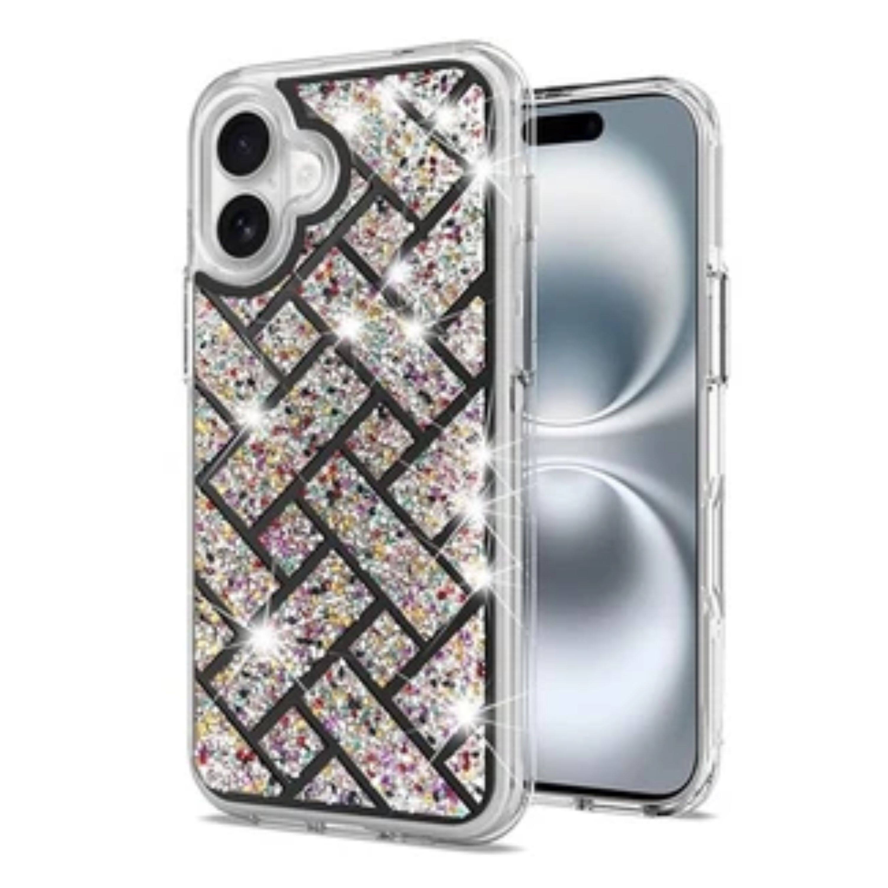 Front. Kitcheniva - Shimmering Bling Hybrid Shockproof Phone Cover With Tempered Glass For iPhone 16 - Multicolor.