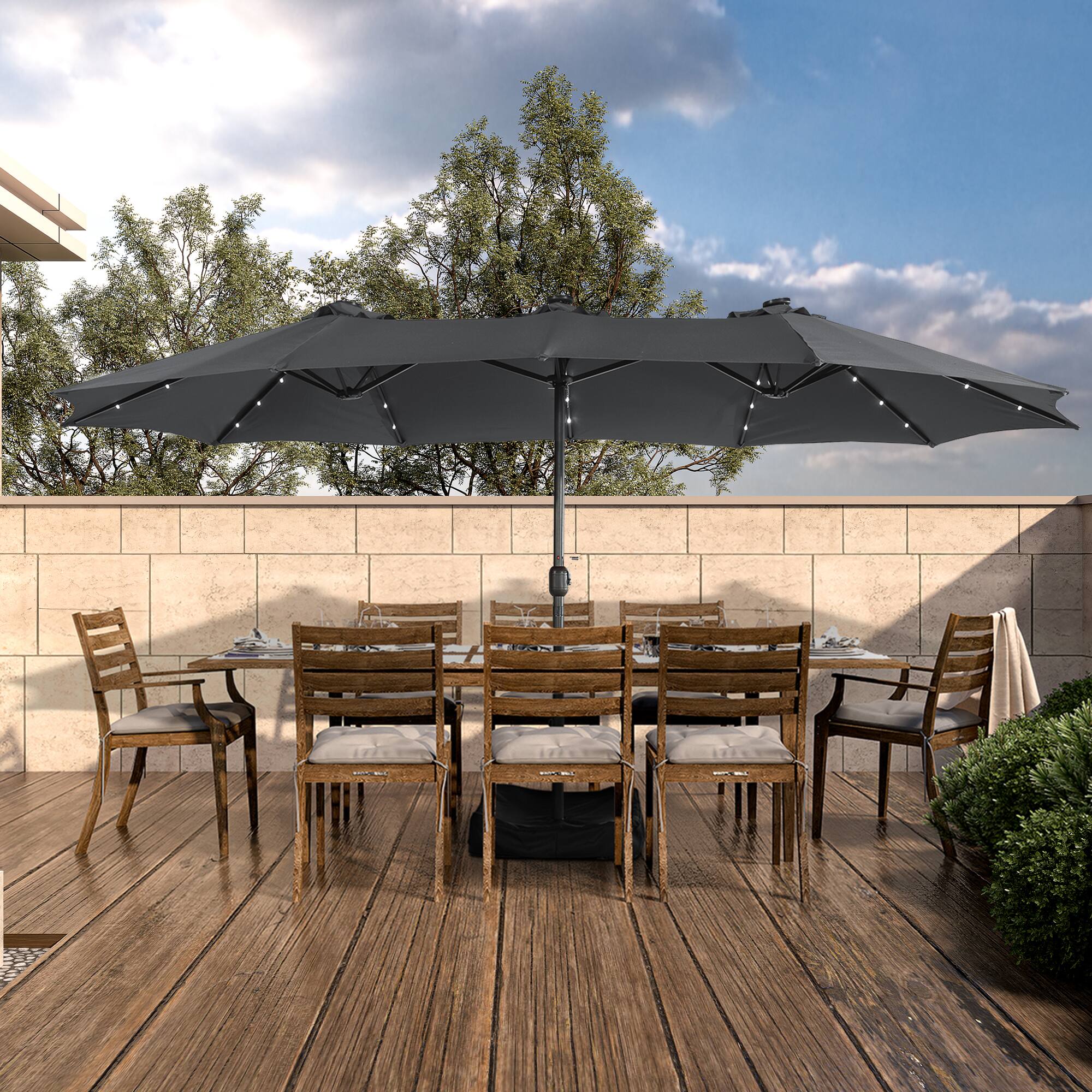 Alt View 1. Boyel Living - 15 FT Double-Head Patio Umbrella with Base with Solar Lights.