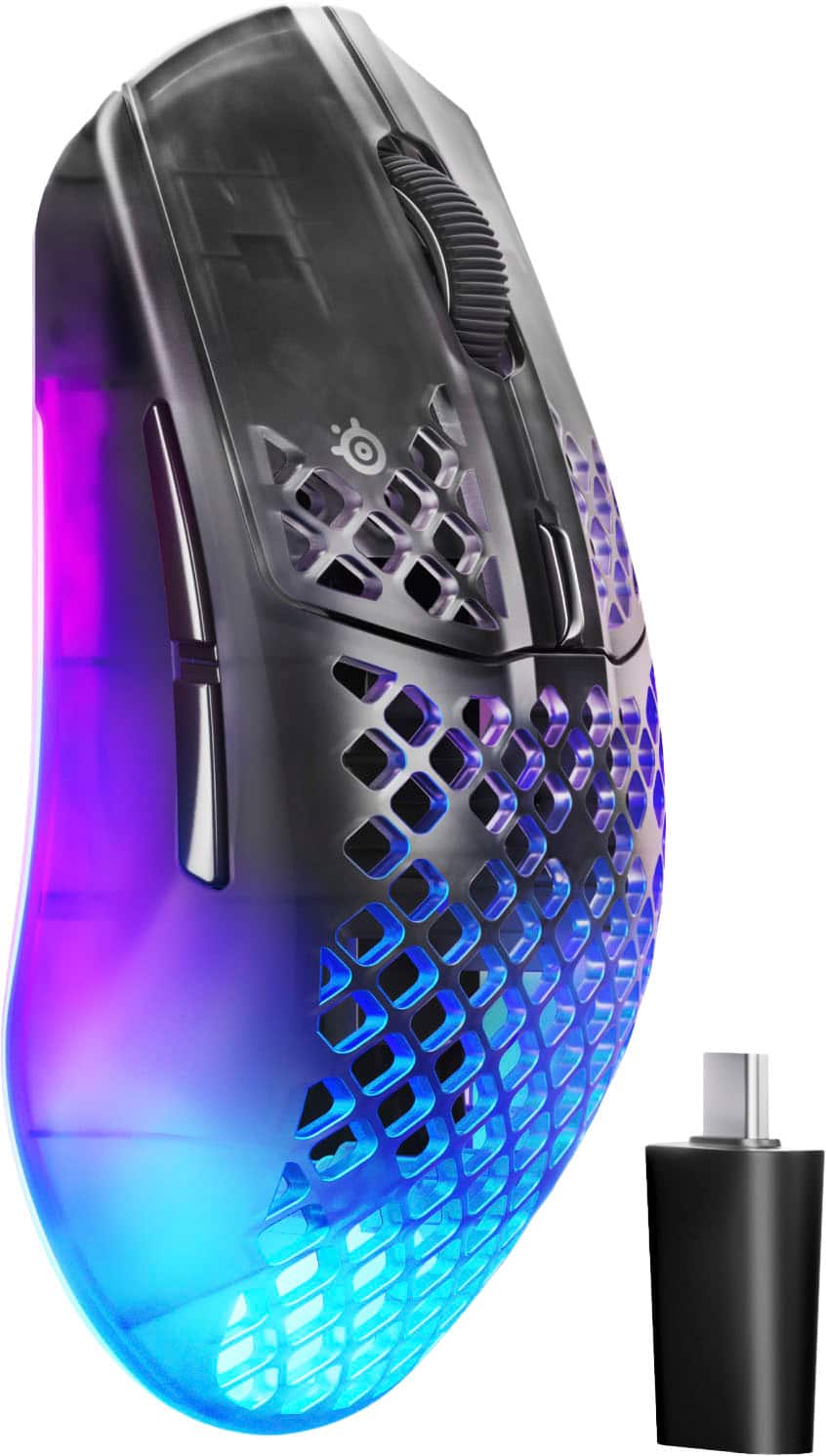 Front. SteelSeries - Aerox 3 Wireless Gen 2 RGB 26K Optical Gaming Mouse with AquaBarrier Protection - Dual 2.4GHz/Bluetooth for PC/Mac - Shadow.