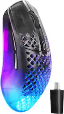 Front. SteelSeries - Aerox 3 Wireless Gen 2 RGB 26K Optical Gaming Mouse with AquaBarrier Protection - Dual 2.4GHz/Bluetooth for PC/Mac - Shadow.