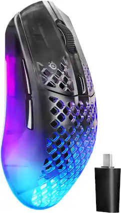 Front. SteelSeries - Aerox 3 Wireless Gen 2 RGB 26K Optical Gaming Mouse with AquaBarrier Protection - Dual 2.4GHz/Bluetooth for PC/Mac - Shadow.