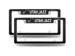 Rico Industries - Utah Jazz NBA (Set of 2) Chrome Metal License Plate Frames with Carbon Fiber Design - Multi