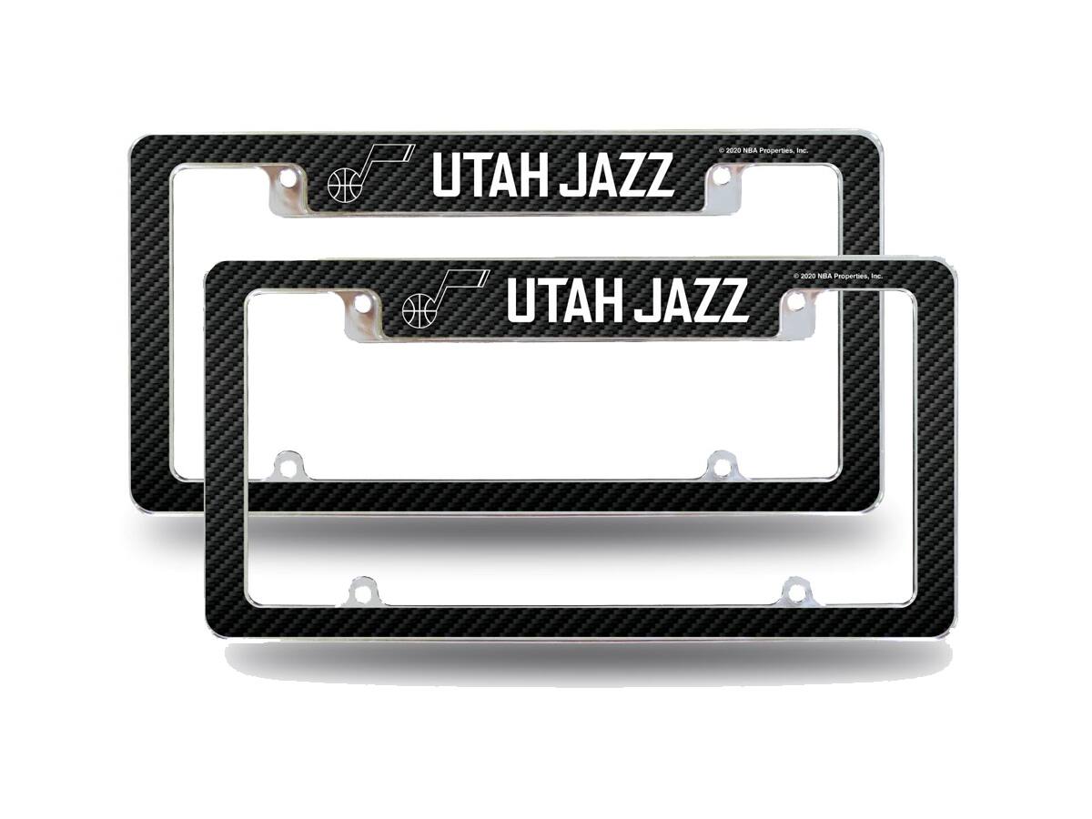 Utah Jazz NBA (Set of 2) Chrome Metal License Plate Frames with Carbon Fiber Design