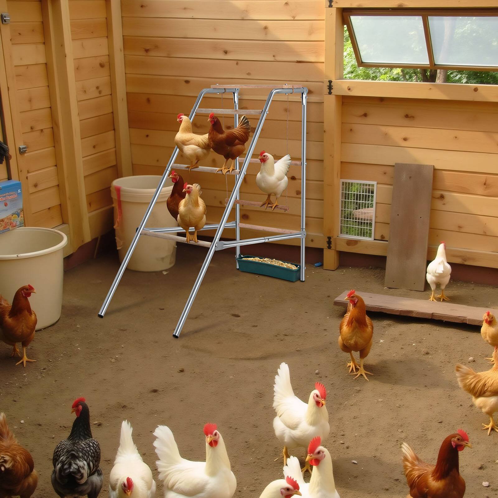 Alt View 7. Winado - Portable Chicken Perch for Coop Roosting Perch Bar for Outdoor Backyard Poultry - Sliver & Wooden.