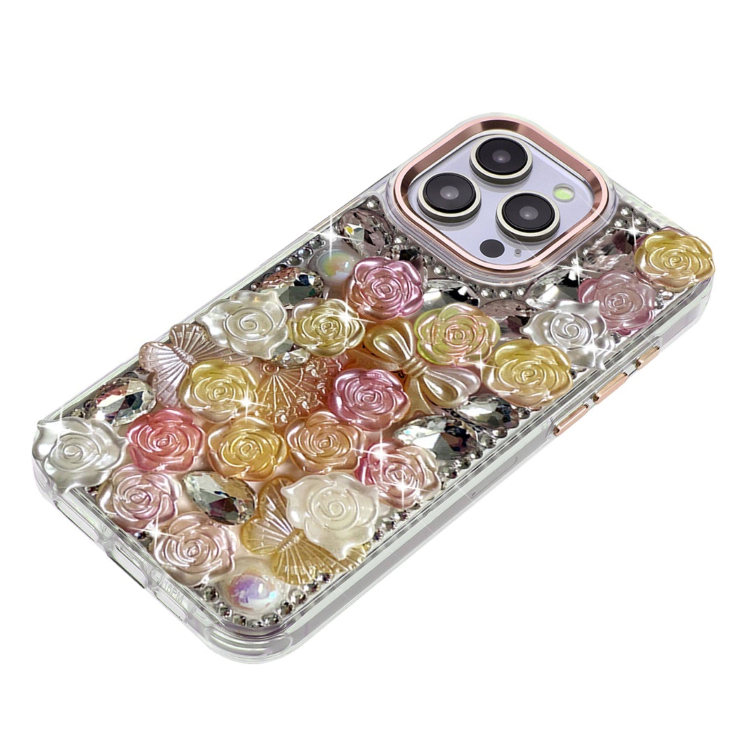 Left. Kitcheniva - 3D Roses Cover Phone Case With 2 Pcs Tempered Glass For iPhone 15 Pro Max Orange - Orange.
