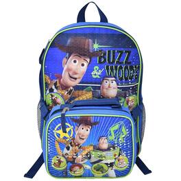 Disney - Toy Story, Woody and Buzz 16" Shoulder Backpack for School with Rectangular Lunch Bag - Blue