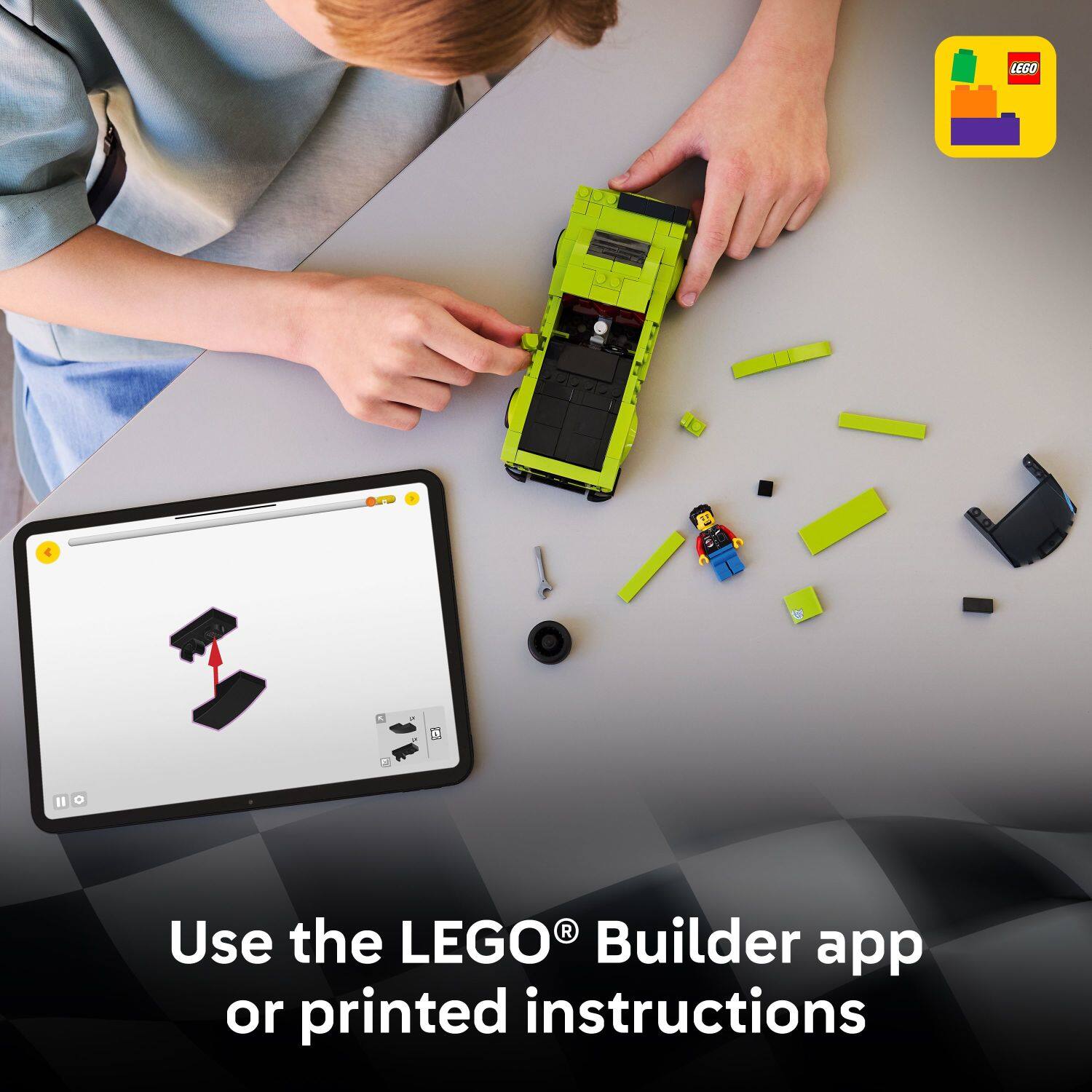 Use the LEGO Builder app or printed instructions