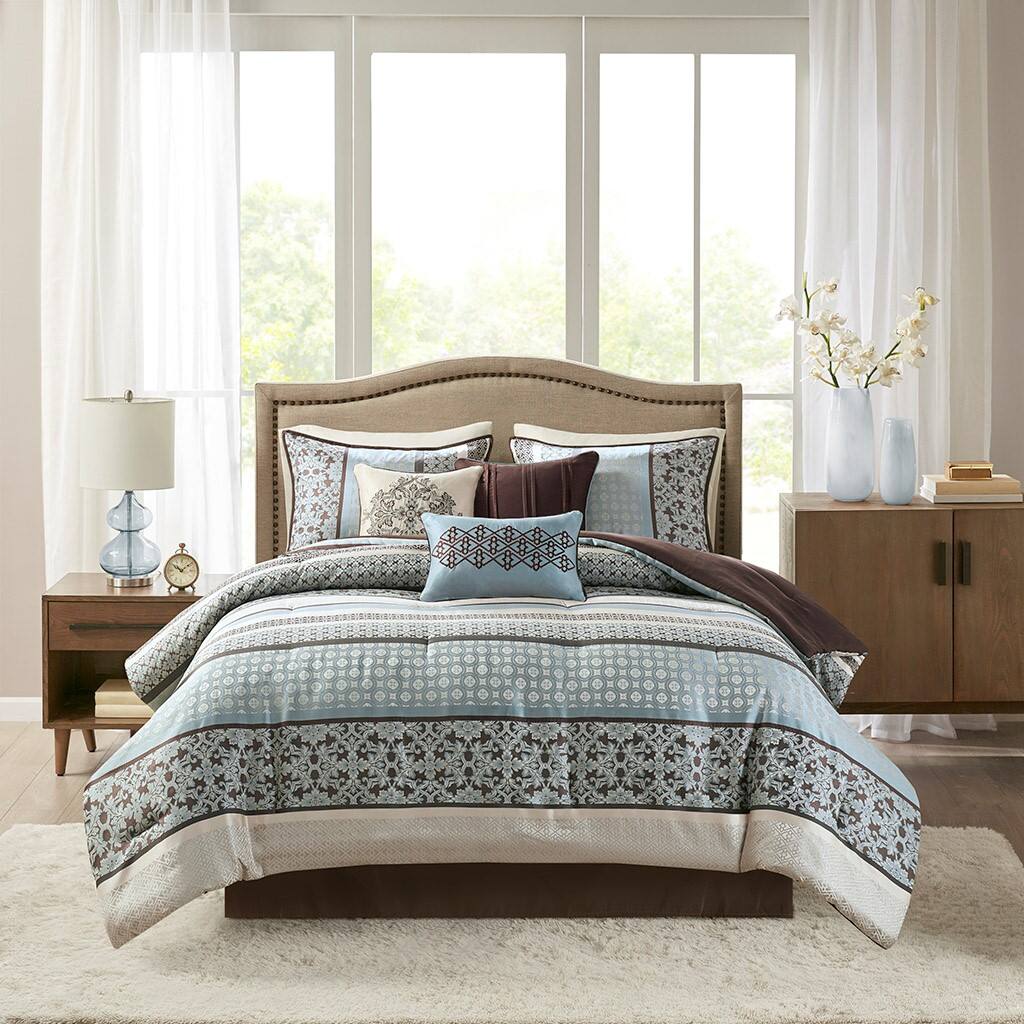 Alt View 3. TinyHomie - 7 Piece Comforter Set Blue King - Blue.