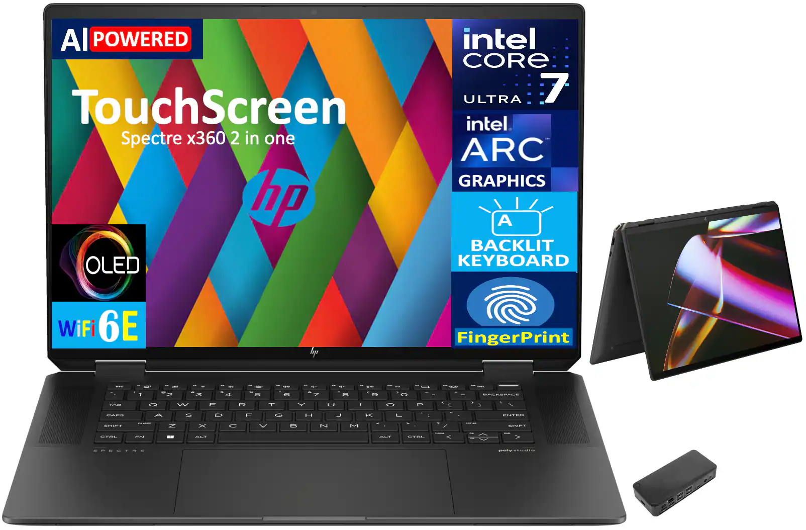 HP - Spectre x360 2-in-1 Laptop 16.0 2.8K (Intel Ultra 7-155H, 32GB LPDDR5X, 2TB PCIe SSD, Intel Arc, Win 11 Pro) - Nightfall Black