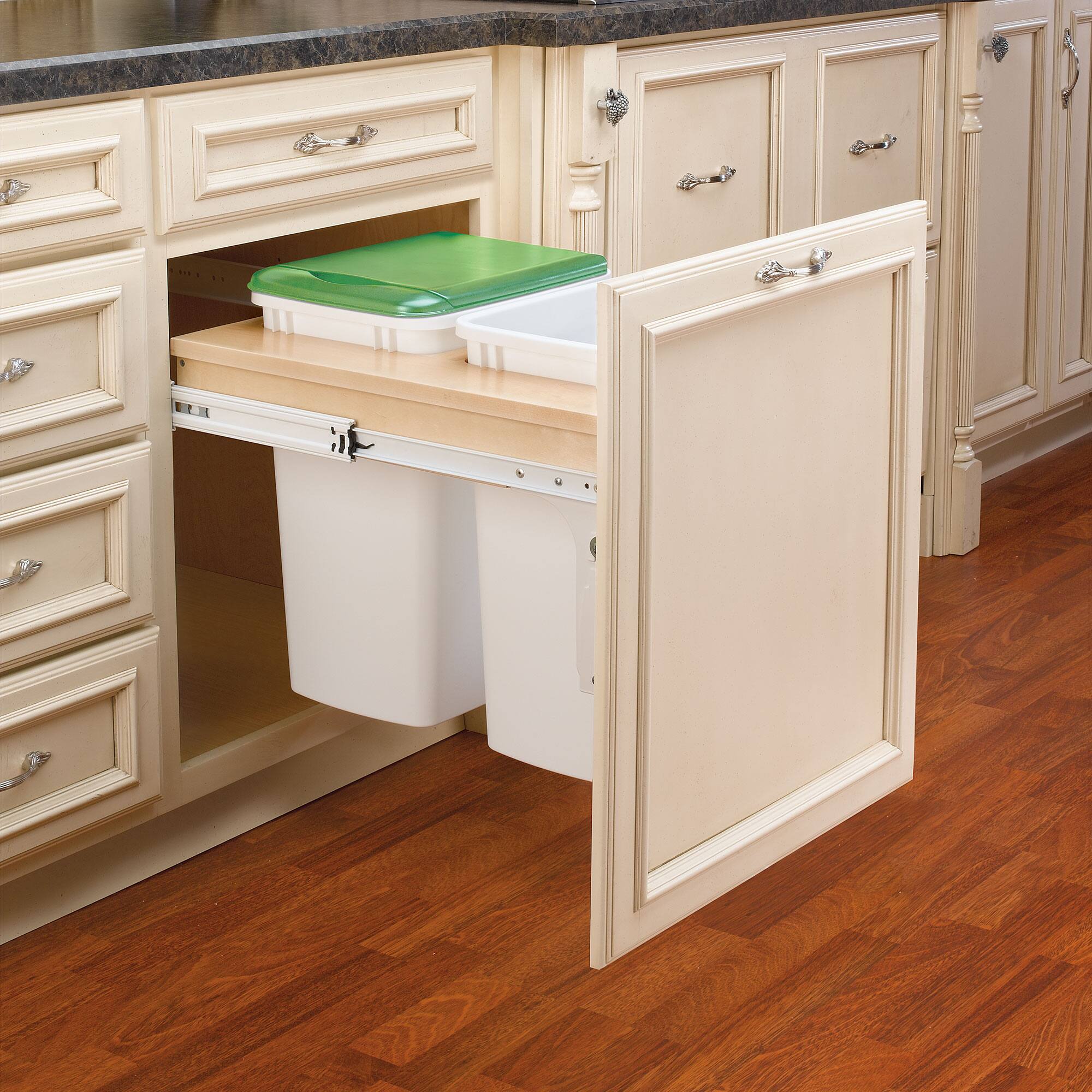 Alt View 8. Rev-A-Shelf - Rev-A-Shelf Double Pullout Top Mount Trash Can 35 qt., White, 4WCTM-21DM2 - Light Brown.