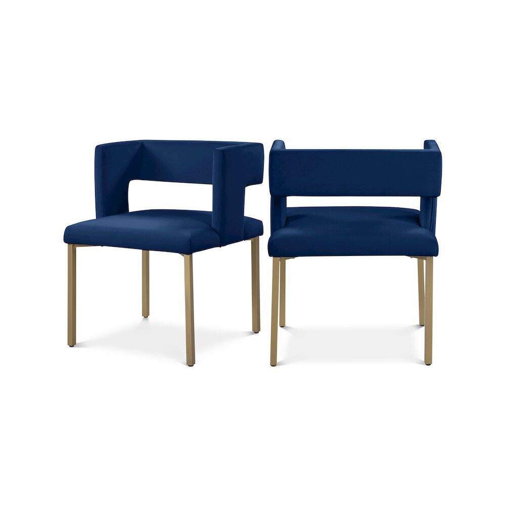 Meridian Furniture - Caleb Navy Velvet Dining Chair, Set of 2 - Blue