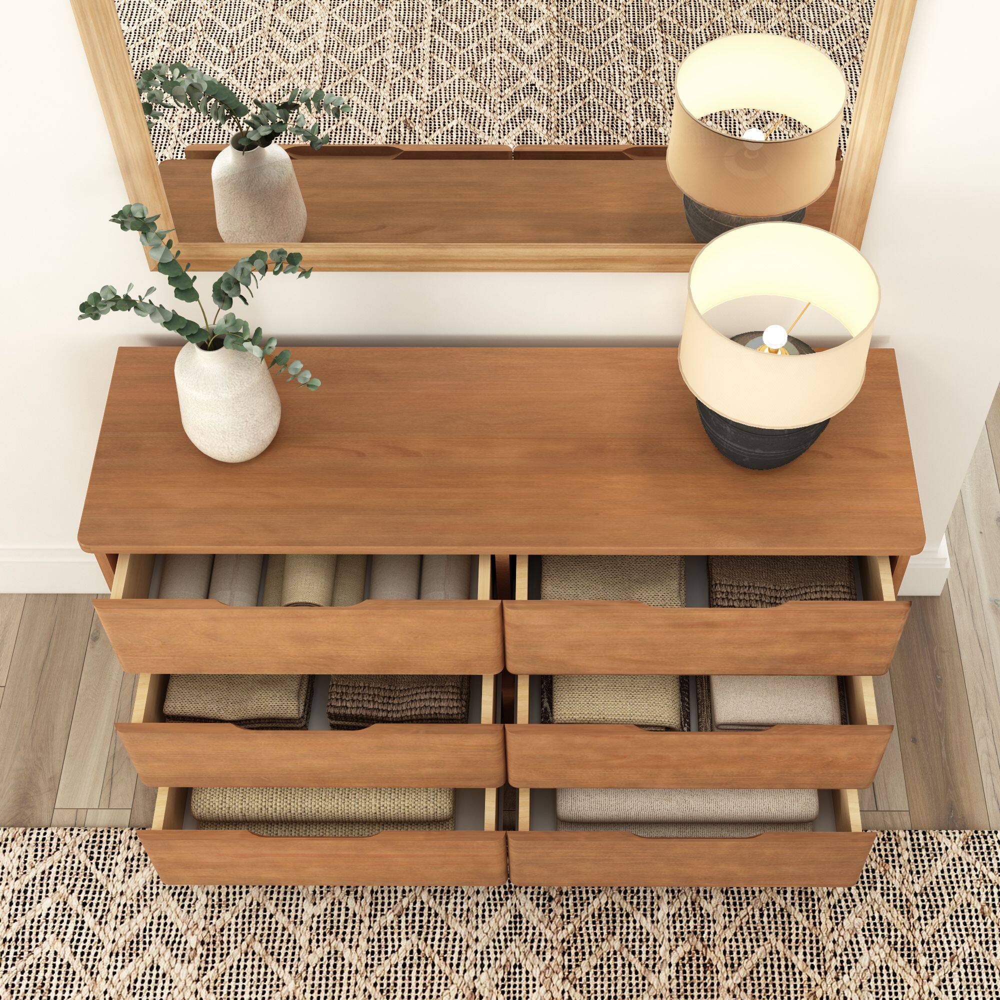 Alt View 7. Plank+Beam - Plank+Beam Modern Farmhouse 6 Drawer Dresser, Pecan Wirebrush - Pecan Dip.