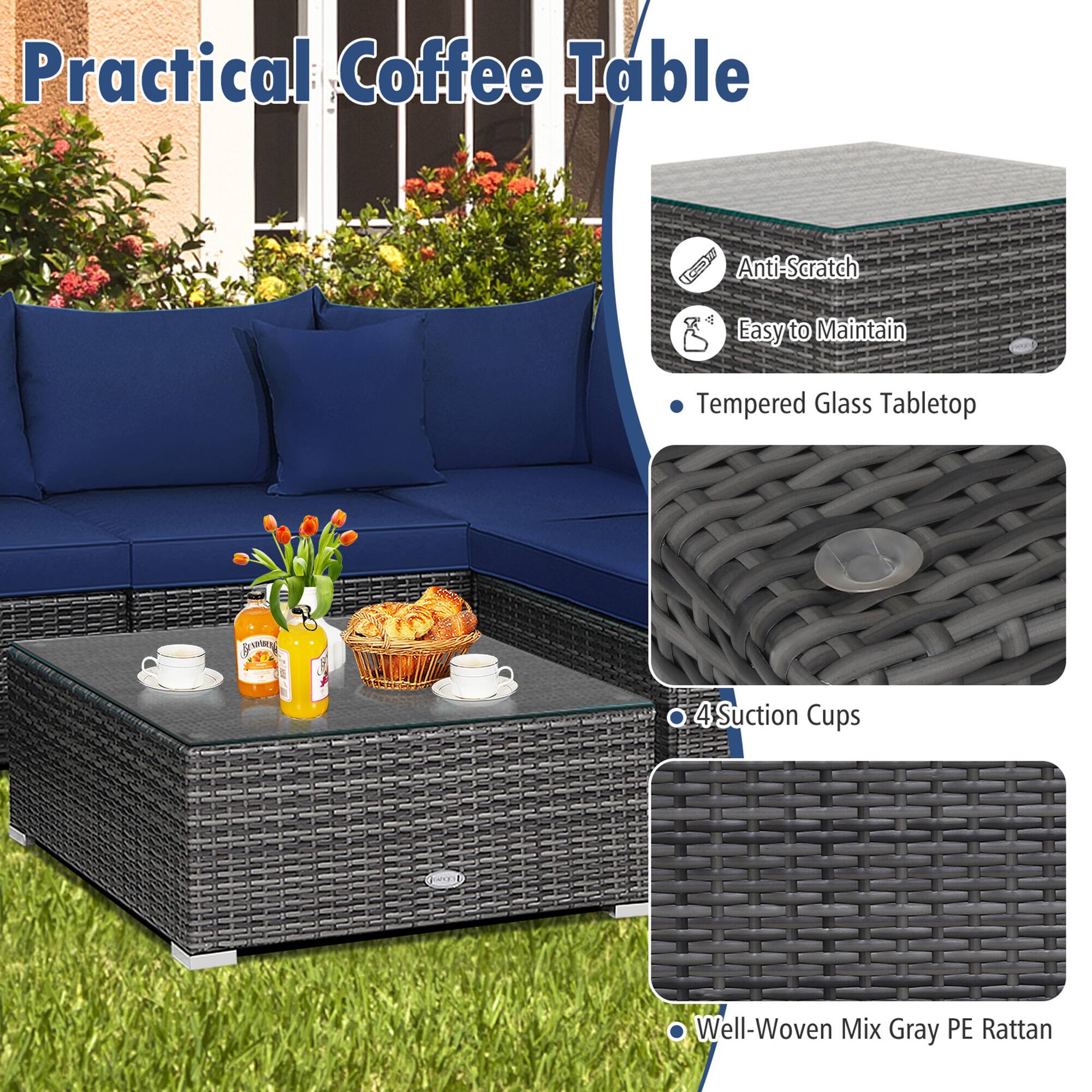 Practical Coffee Table

Anti-Scratch
Easy to Maintain
Tempered Glass Tabletop
4 Suction Cups
Well-Woven Mix Gray PE Rattan