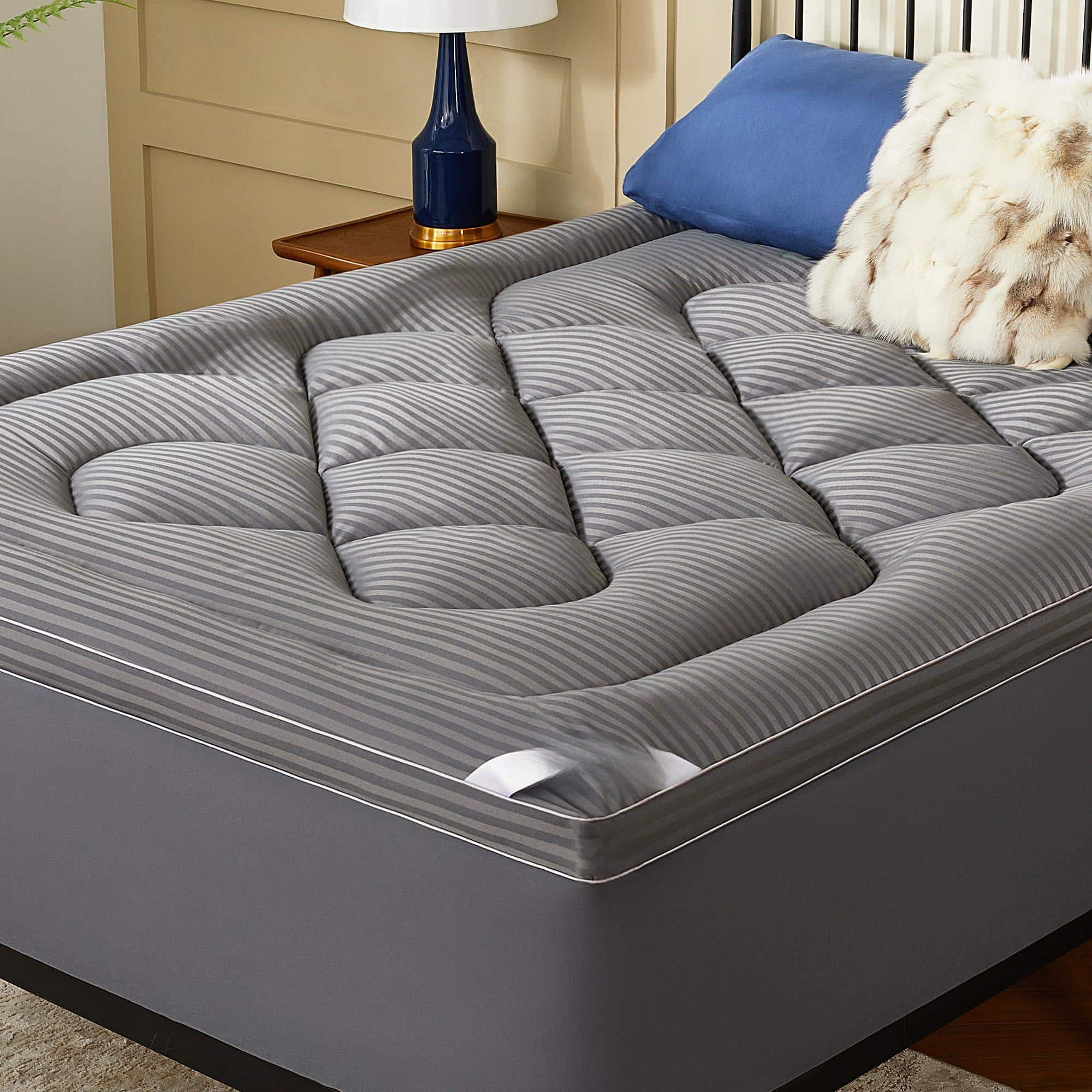 Comfort Essence - Queen Mattress Topper Thick Pillow Top Pad For Soft Cover With Deep Pockets 6 - Gray