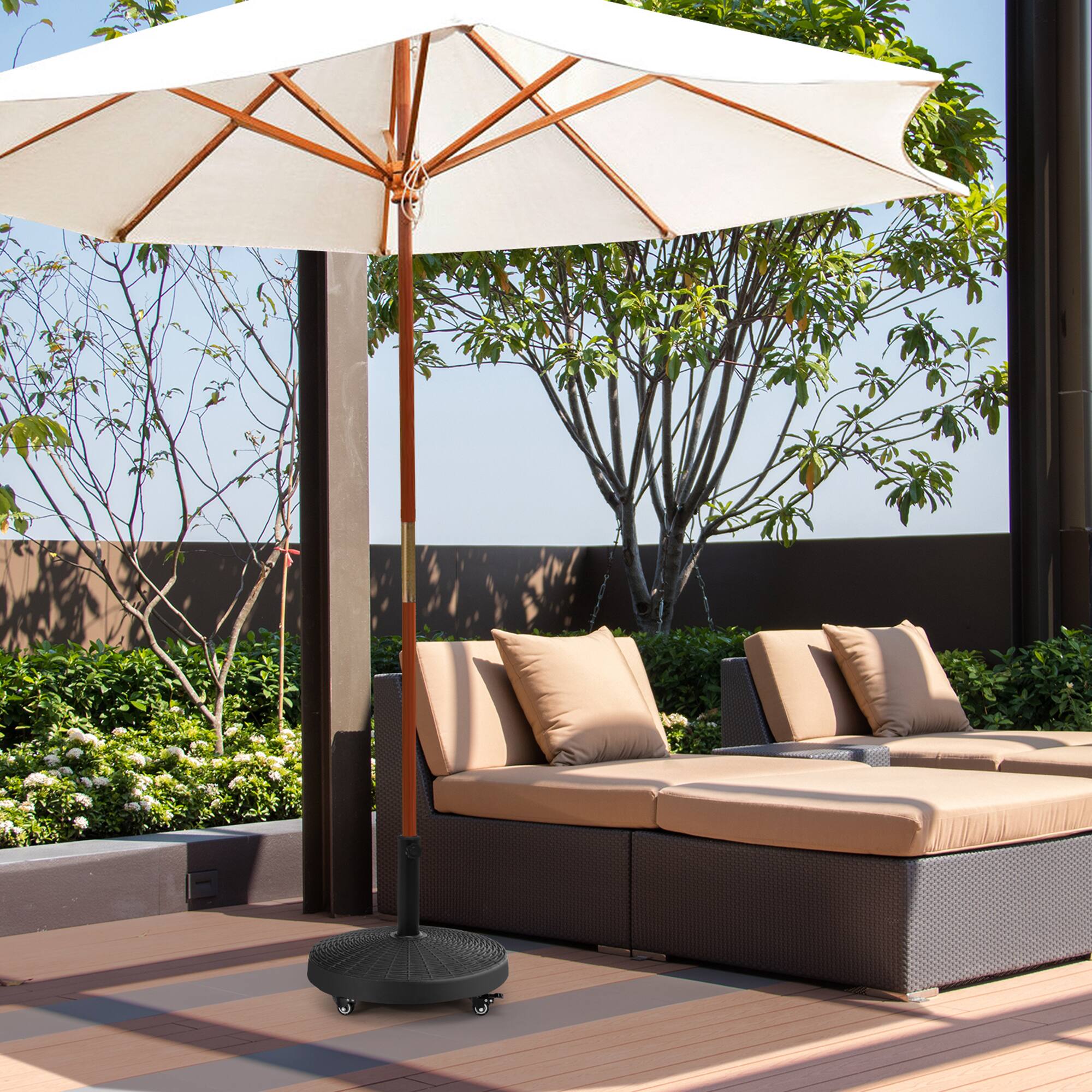 Alt View 4. Gymax - Gymax 50 lbs Round Resin Patio Umbrella Base Stand Holder w/ Lockable Wheels - Black.