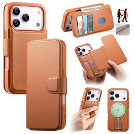 Dteck - for Apple iPhone 17 Pro Max 2-in-1 Magnetic Wallet Case,RFID Blocking PU Leather Flip Cover Card Holder Shockproof Case - Brown