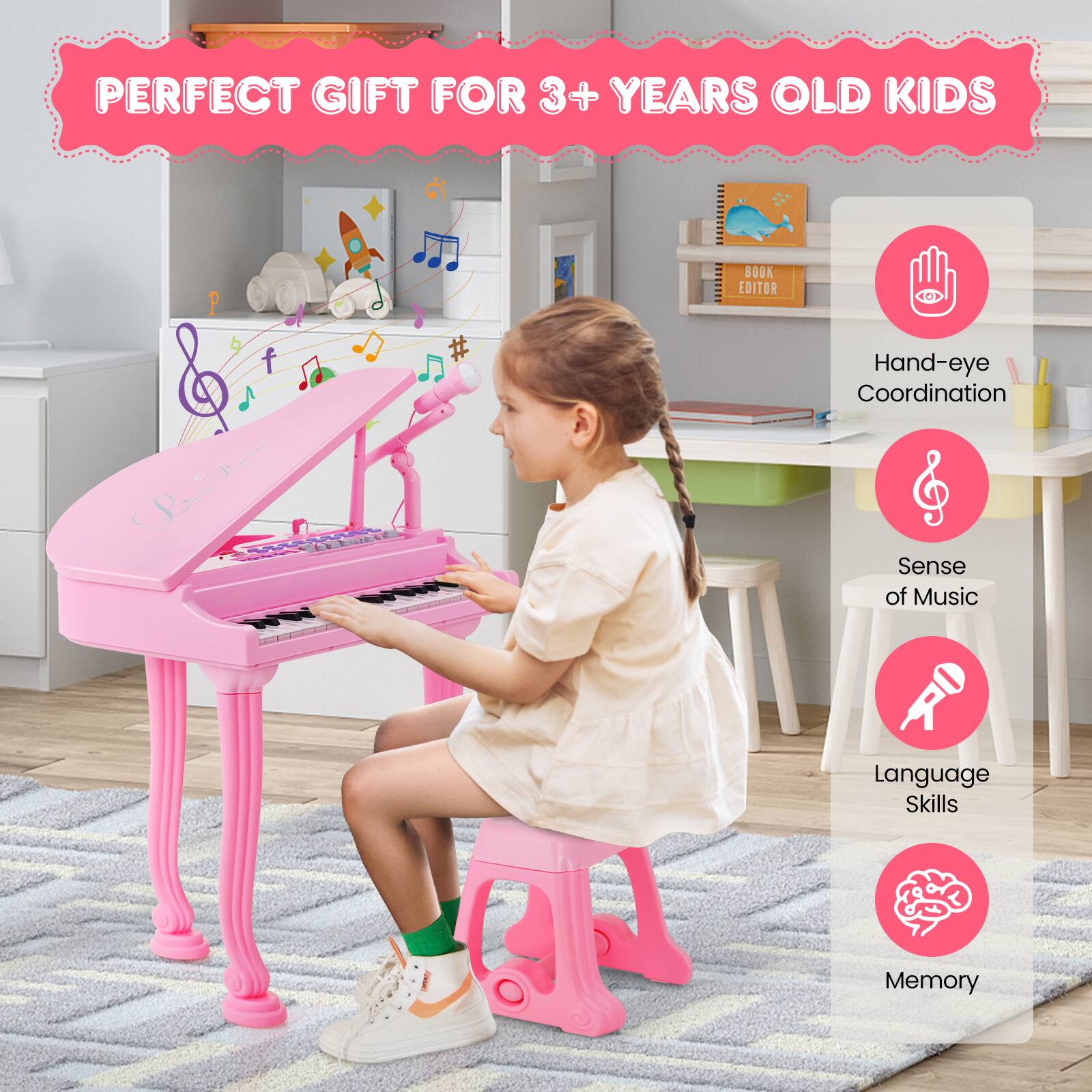 PERFECT GIFT FOR 3+ YEARS OLD KIDS  BOOK EDITOR # Hand-eye Coordination # Sense of Music # Language Skills # Memory
