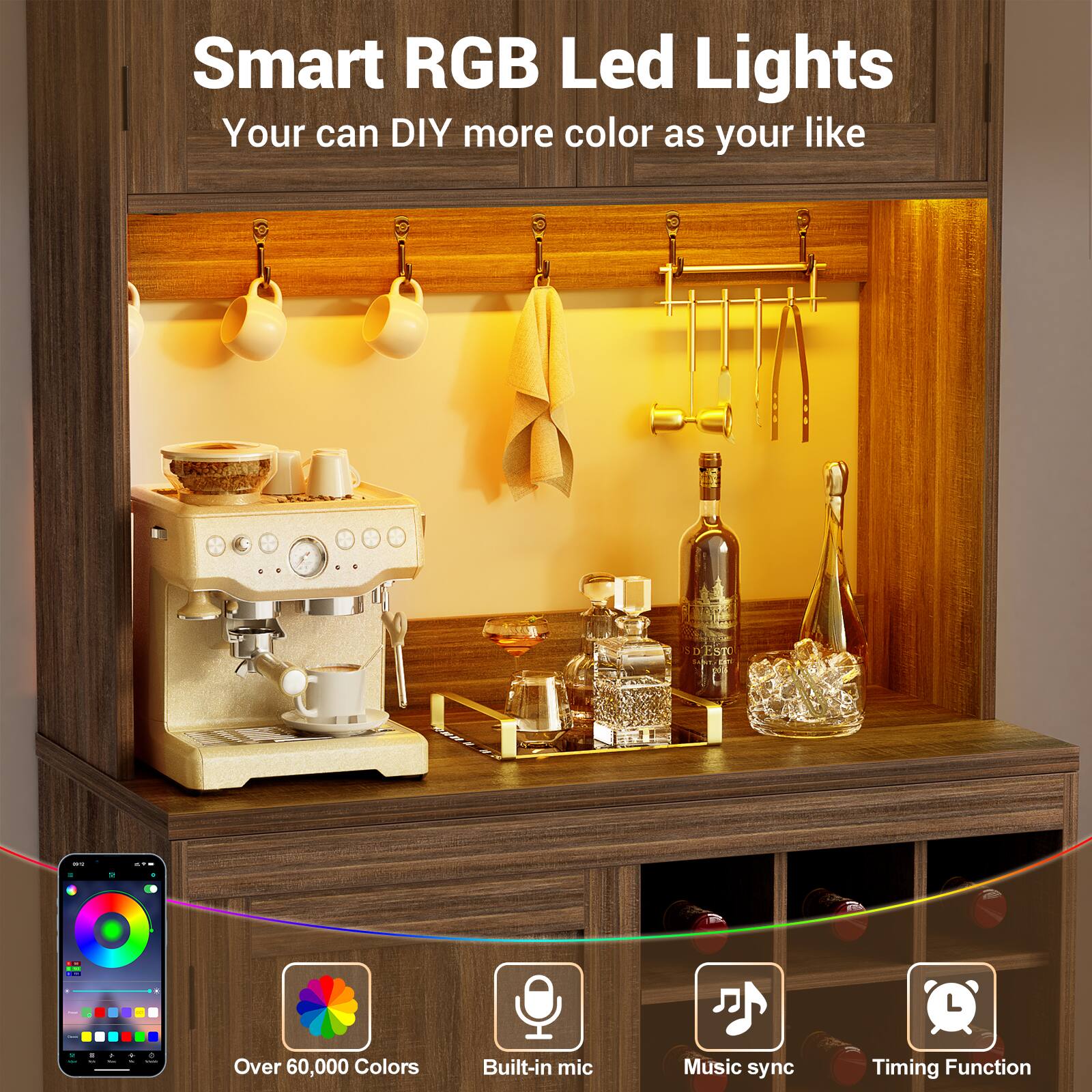 Smart RGB Led Lights  
Your can DIY more color as your like  

- Over 60,000 Colors  
- Built-in mic  
- Music sync  
- Timing Function