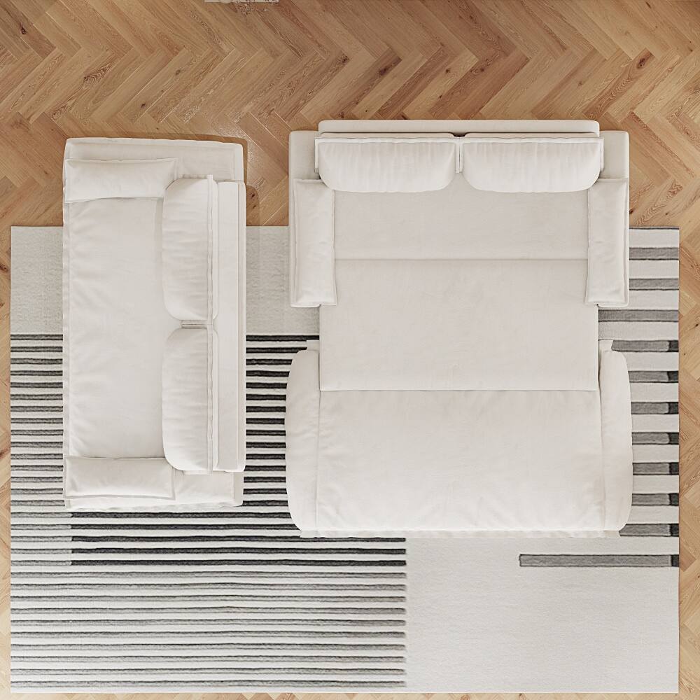 Back. JUJABU - 73.2" Queen Pull Out Sofa Bed, 3-in-1 Convertible Sleeper Sofa, Beige Velvet Loveseat Bed - Beige.