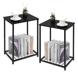 Oumilen - Set of 2 Nightstands, Modern End Tables with Mesh Shelves - Black