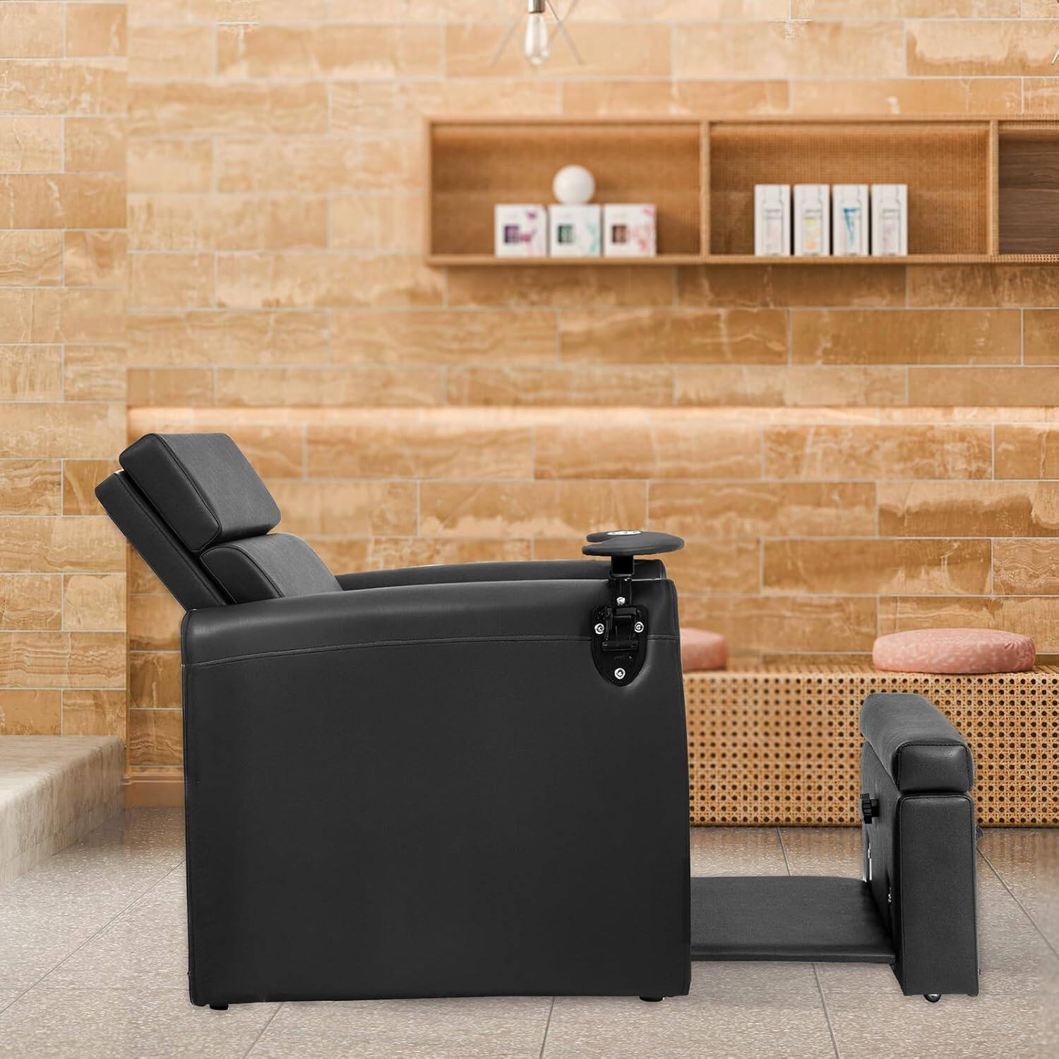 Alt View 5. Winado - Professional Electric Pedicure Chair with Adjustable Headrest & Armrests & Pull-Out Basin Shelf & Movable Cup Holder New - Black.